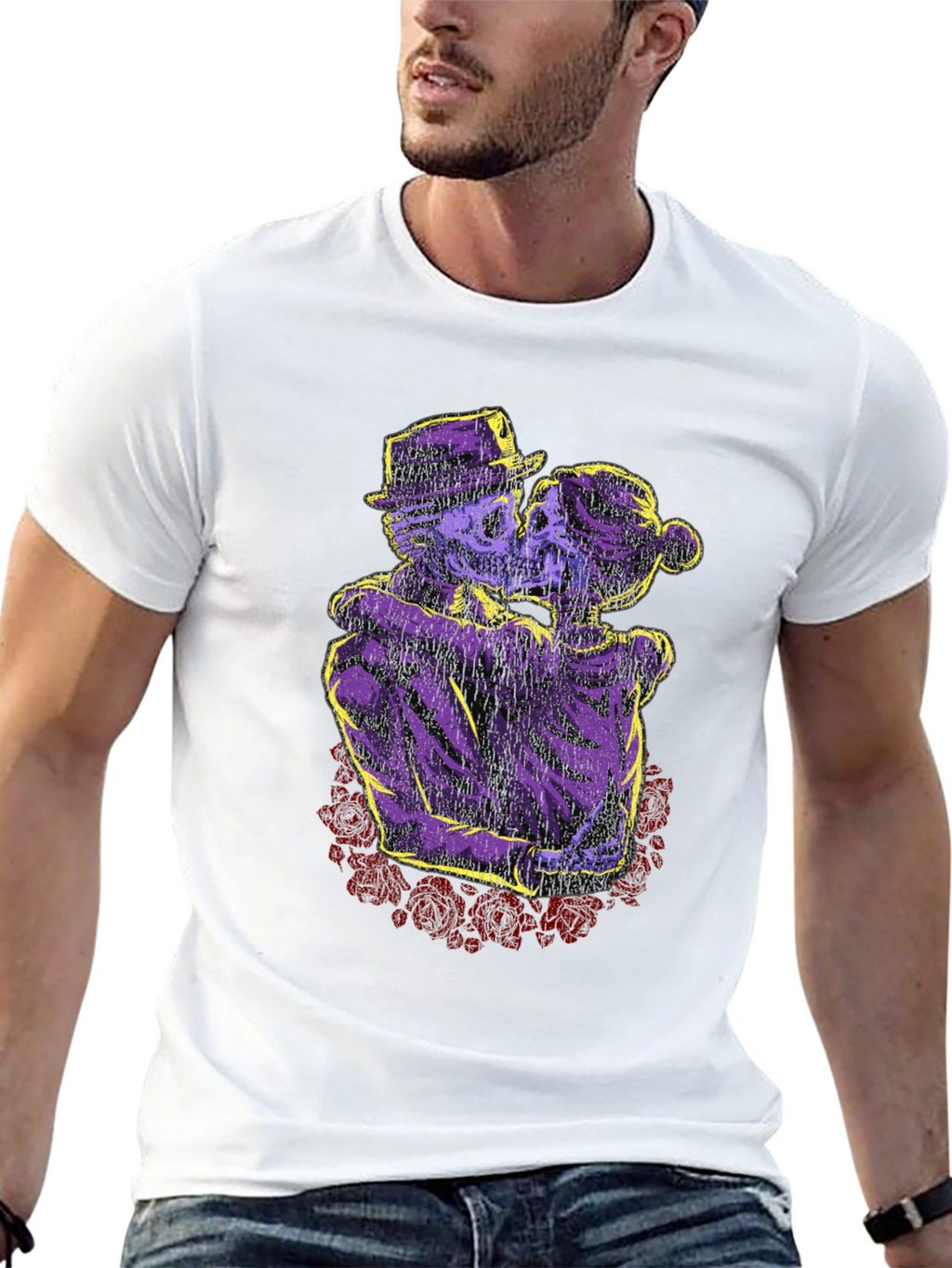 Skeleton Couple T-Shirt - Gothic Romance Design