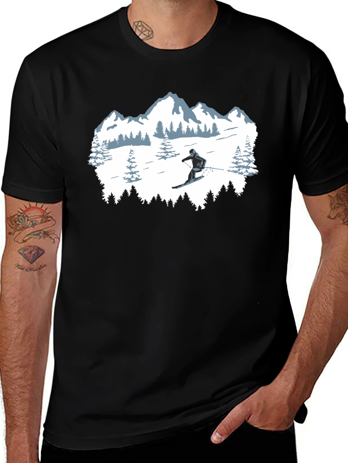 Winter Sports T-Shirt: Skiing Mountain Design