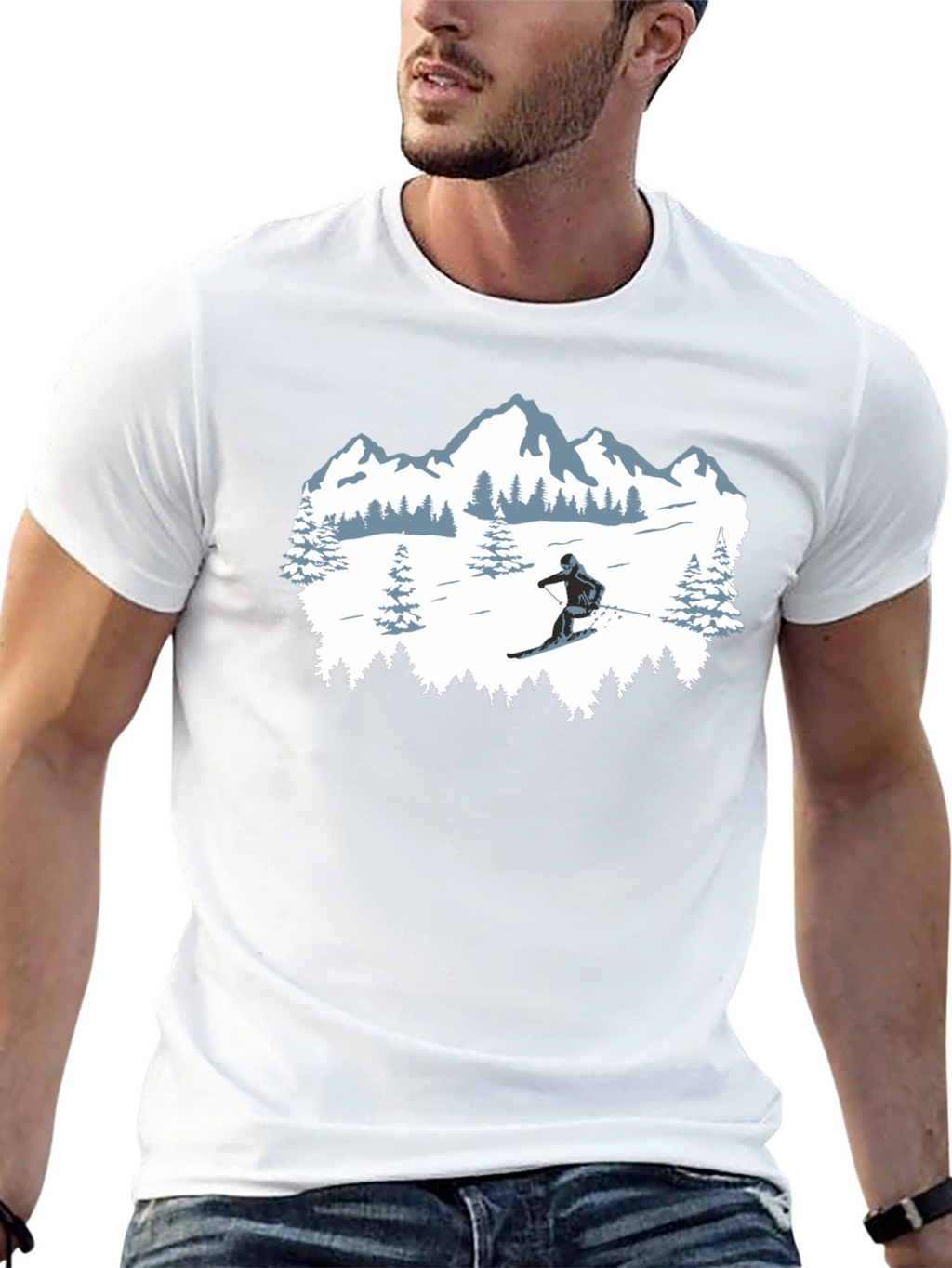 Winter Sports T-Shirt: Skiing Mountain Design