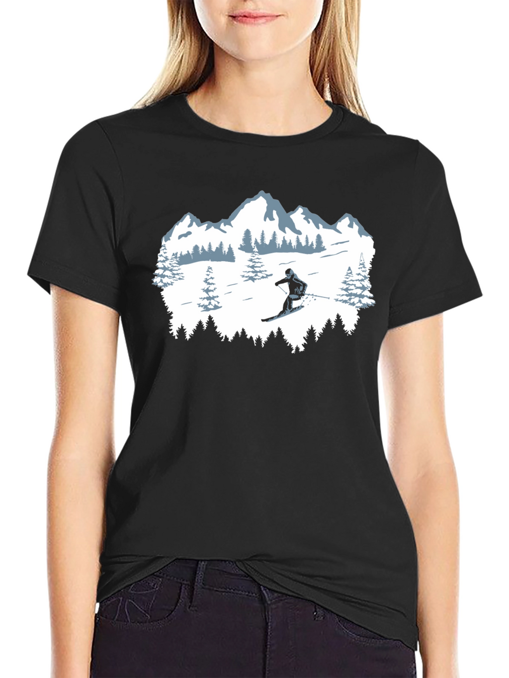 Winter Sports T-Shirt: Skiing Mountain Design