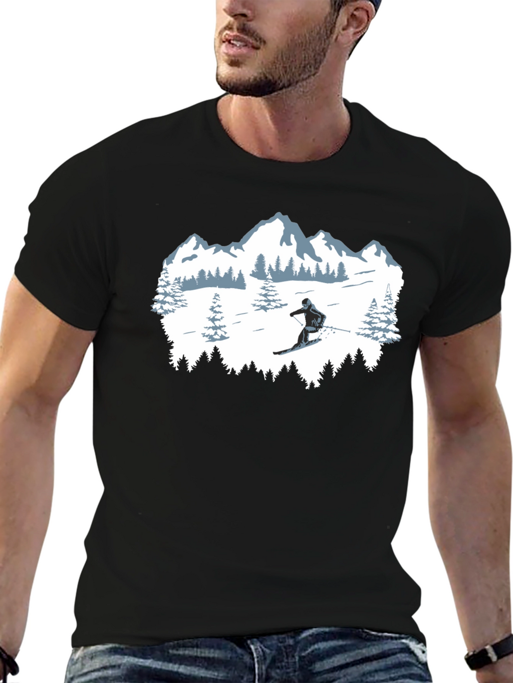 Winter Sports T-Shirt: Skiing Mountain Design