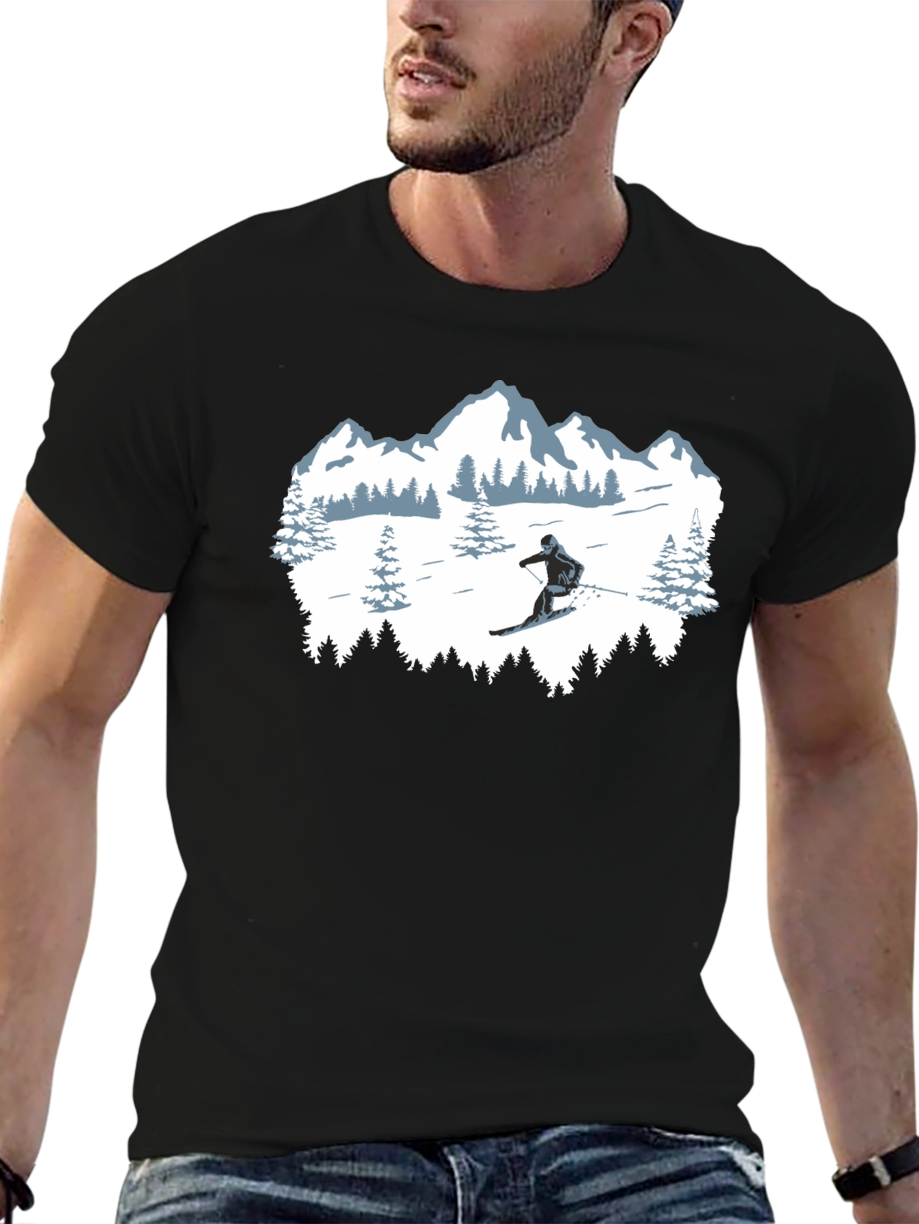 Winter Sports T-Shirt: Skiing Mountain Design