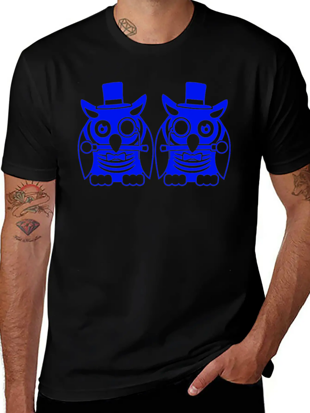 2 Owls Top Hat Monocle Glasses Rich Two Men Team Unisex Casual T-Shirt – Clean Design For Daily Comfort