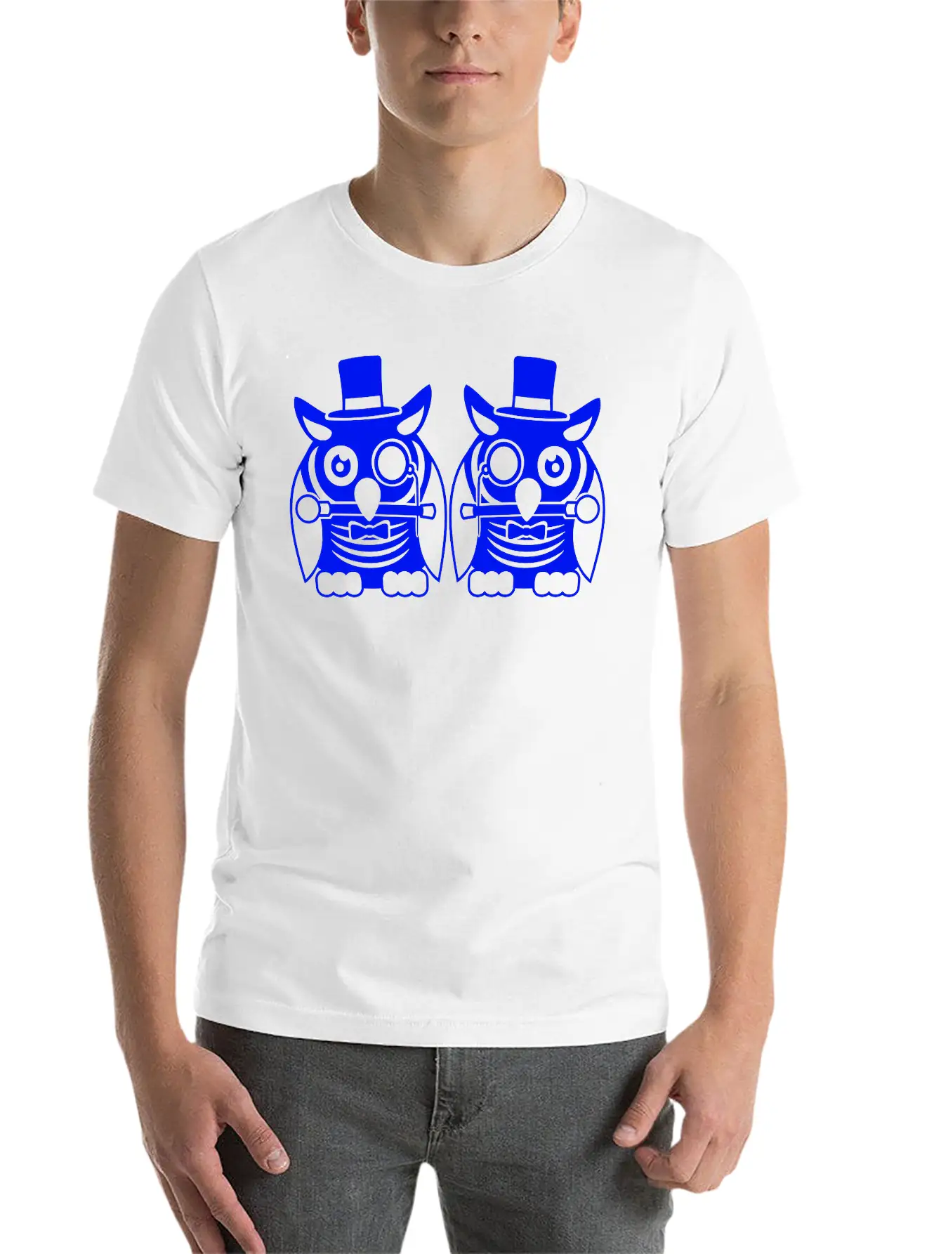 2 Owls Top Hat Monocle Glasses Rich Two Men Team Unisex Casual T-Shirt – Clean Design For Daily Comfort