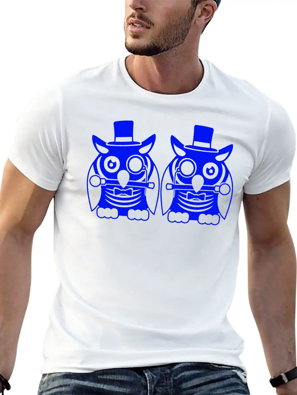 2 Owls Top Hat Monocle Glasses Rich Two Men Team Unisex Casual T-Shirt – Clean Design For Daily Comfort