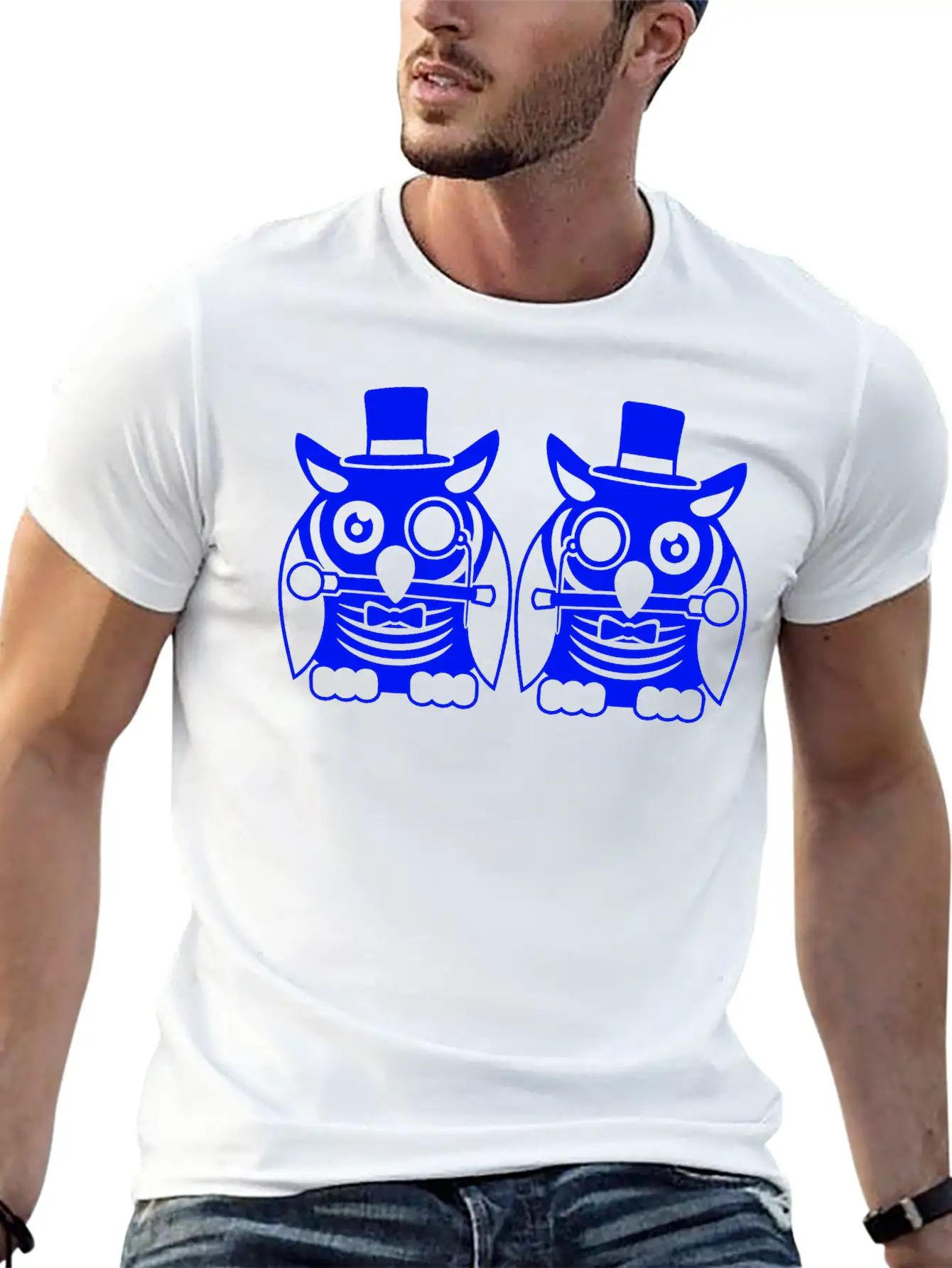 2 Owls Top Hat Monocle Glasses Rich Two Men Team Unisex Casual T-Shirt – Clean Design For Daily Comfort