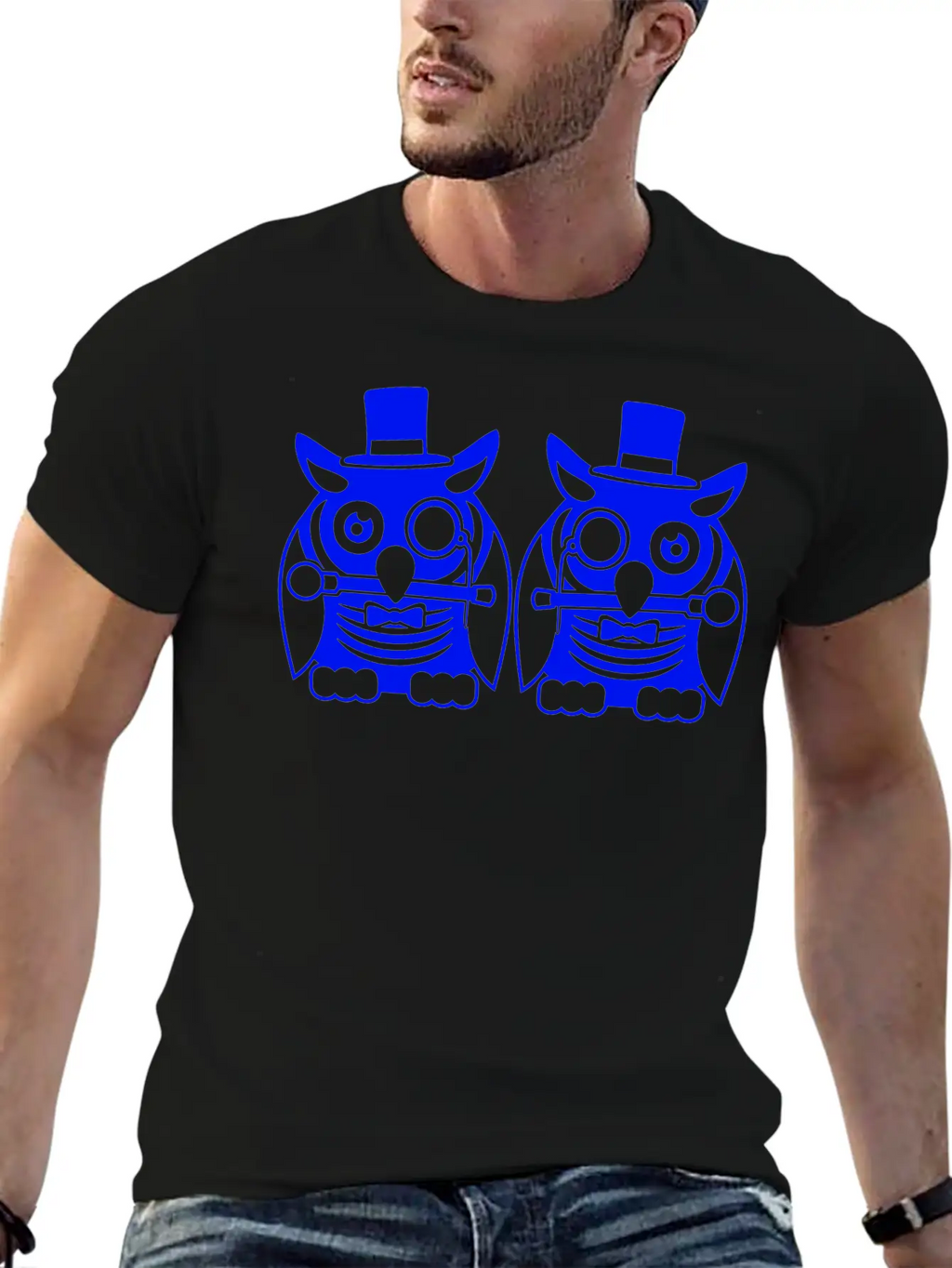 2 Owls Top Hat Monocle Glasses Rich Two Men Team Unisex Casual T-Shirt – Clean Design For Daily Comfort