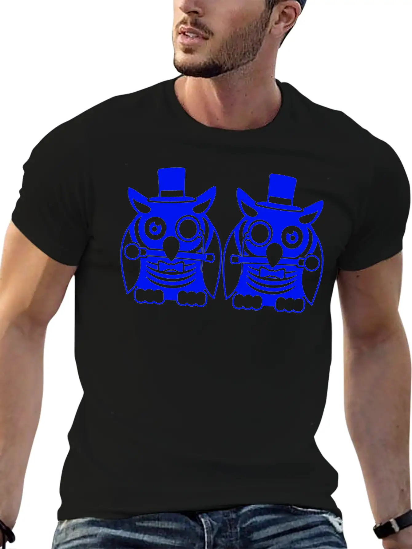 2 Owls Top Hat Monocle Glasses Rich Two Men Team Unisex Casual T-Shirt – Clean Design For Daily Comfort