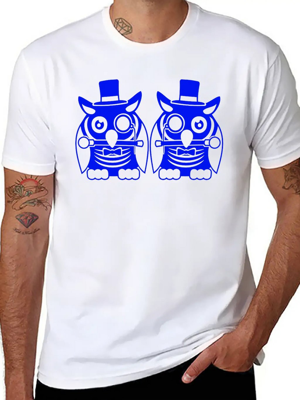 2 Owls Top Hat Monocle Glasses Rich Two Men Team Unisex Casual T-Shirt – Clean Design For Daily Comfort