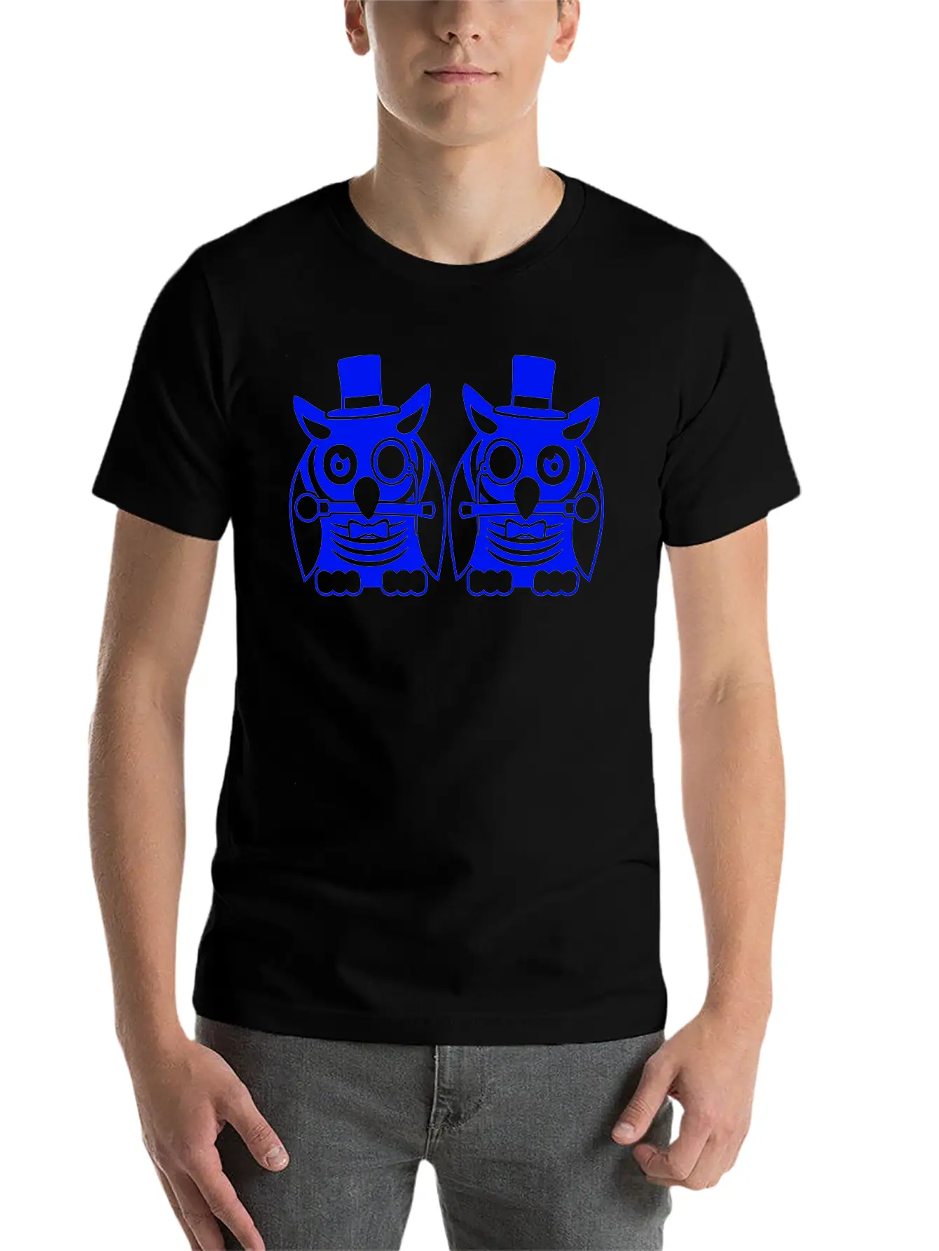 2 Owls Top Hat Monocle Glasses Rich Two Men Team Unisex Casual T-Shirt – Clean Design For Daily Comfort