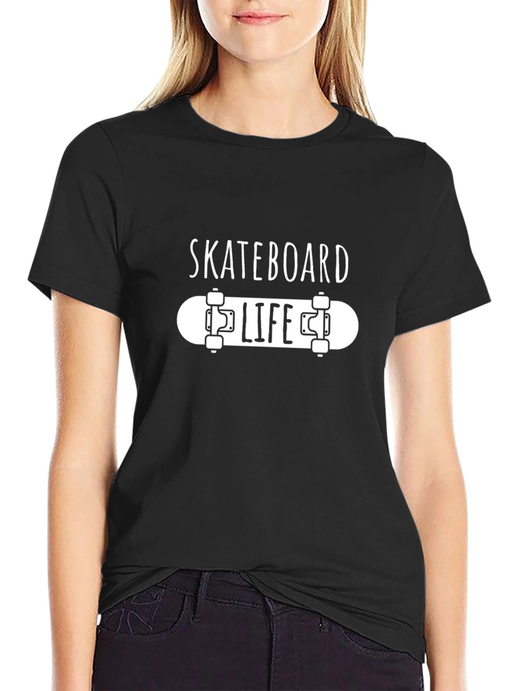 Skateboard Life Graphic Tee - Black Cotton T-Shirt