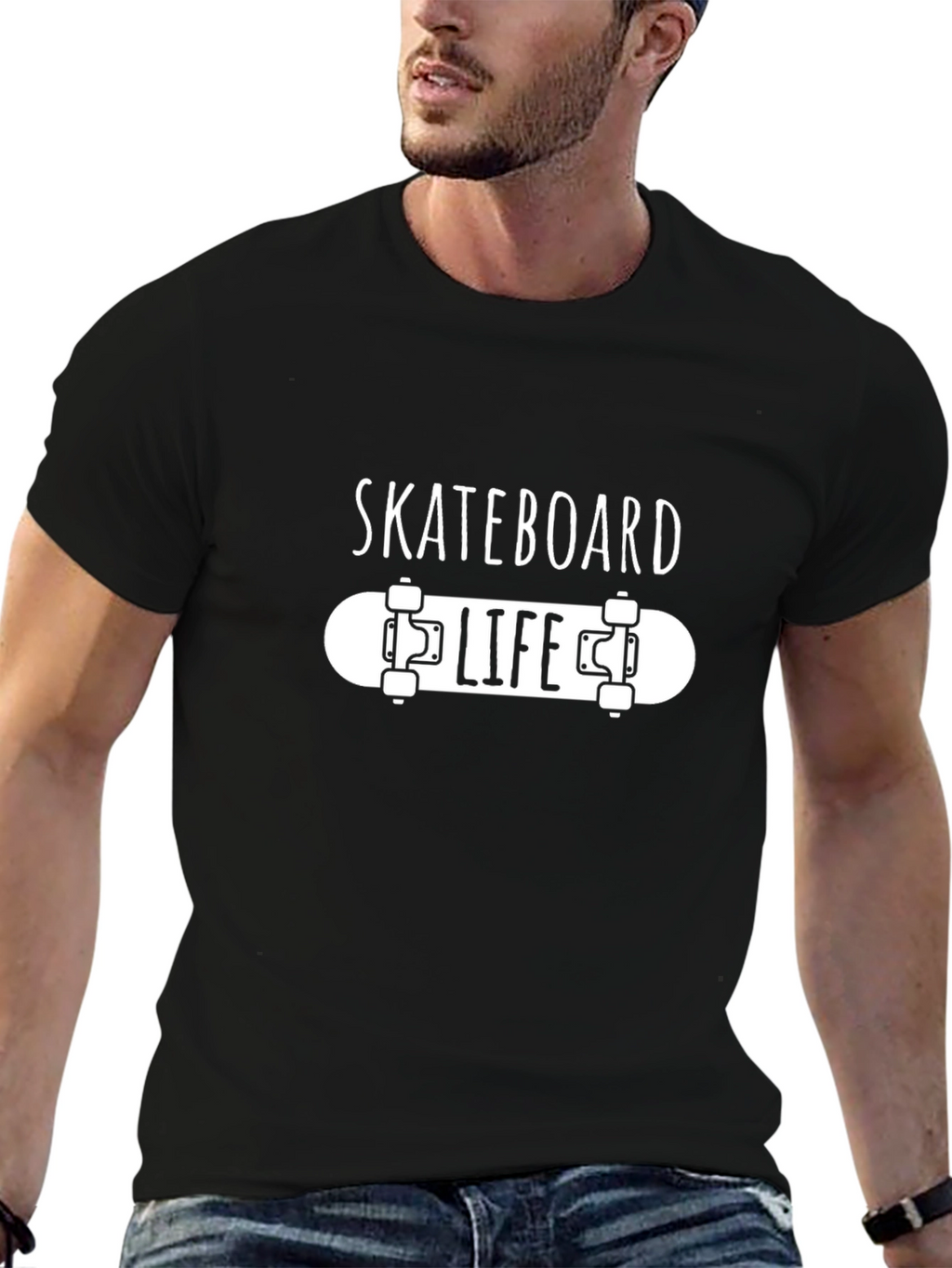 Skateboard Life Graphic Tee - Black Cotton T-Shirt