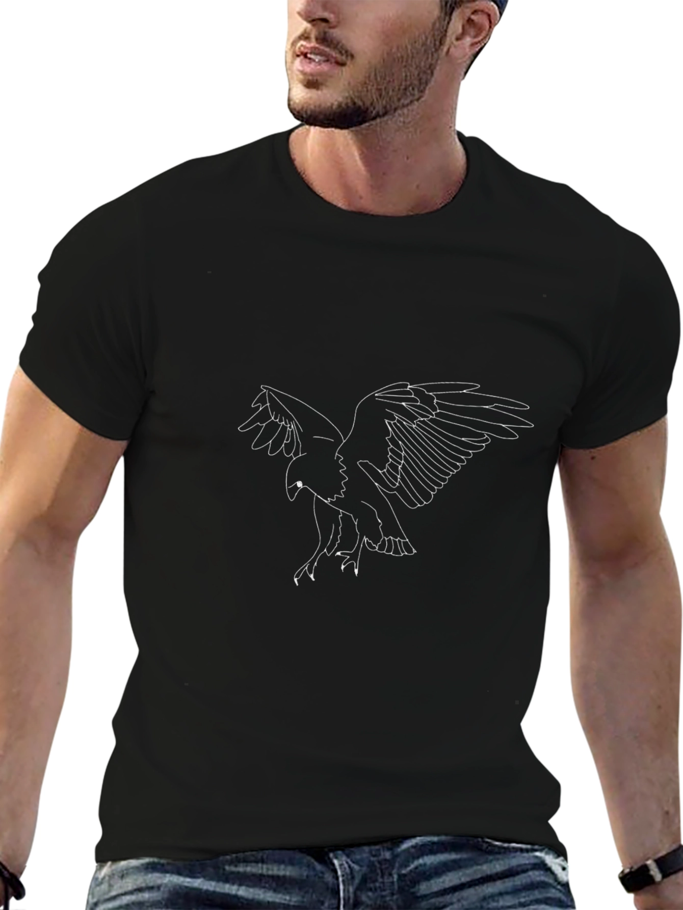 Eagle Line Art Black T-Shirt
