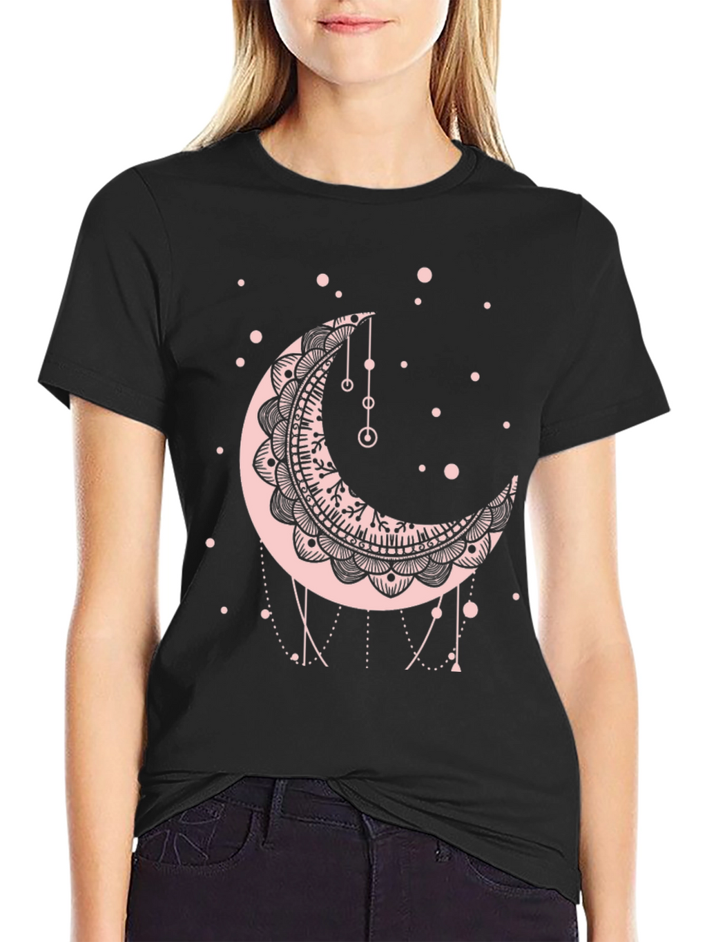 Moon Mandala Graphic Tee - Black
