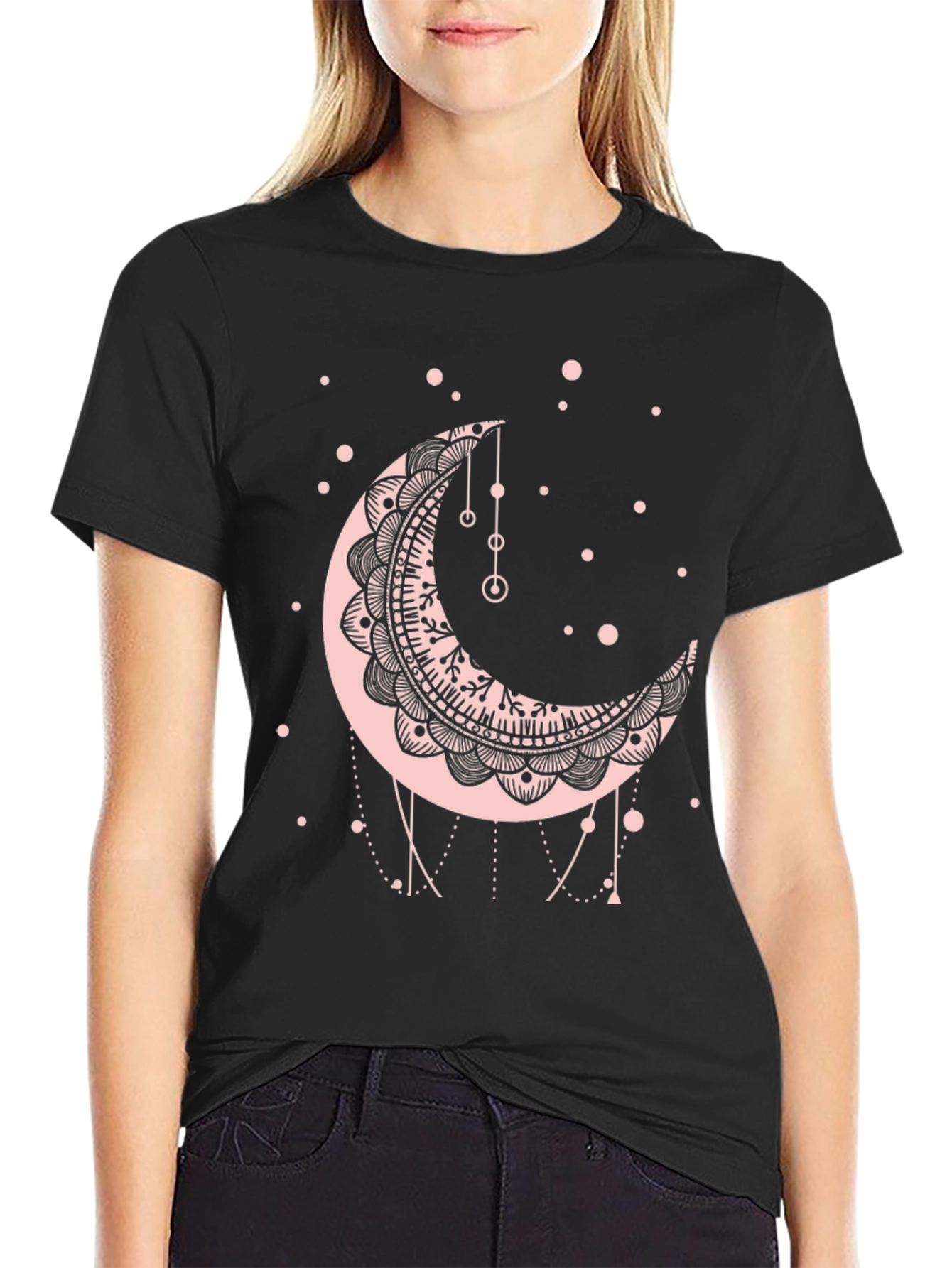 Moon Mandala Graphic Tee - Black