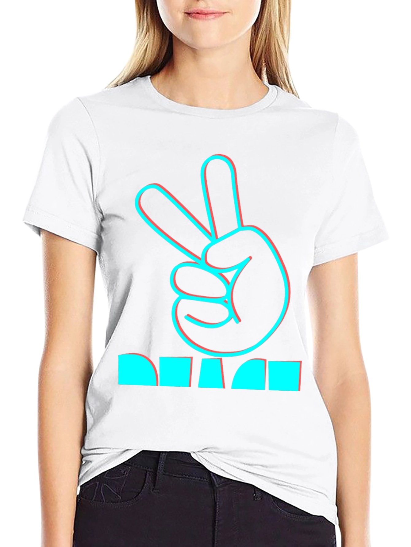 Peace Hand Sign Graphic Black T-Shirt