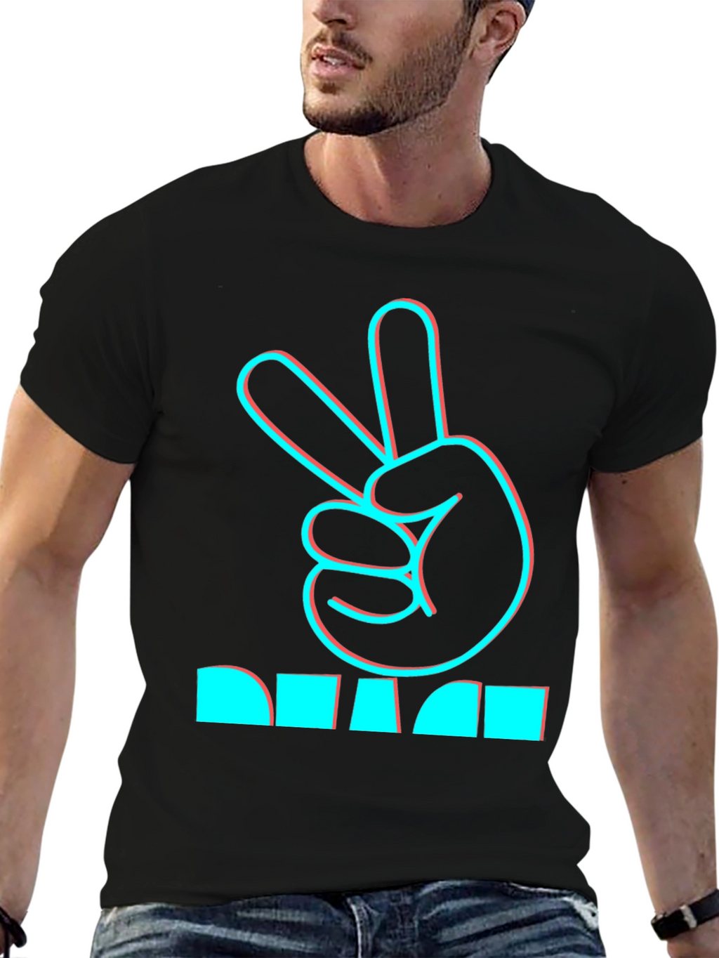 Peace Hand Sign Graphic Black T-Shirt