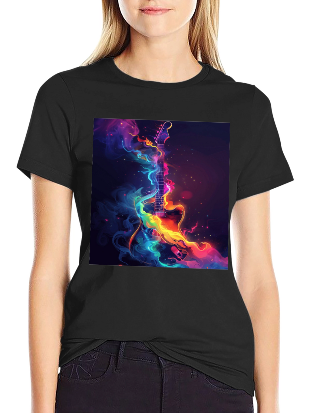 Electric Guitar Abstract Art Black T-Shirt