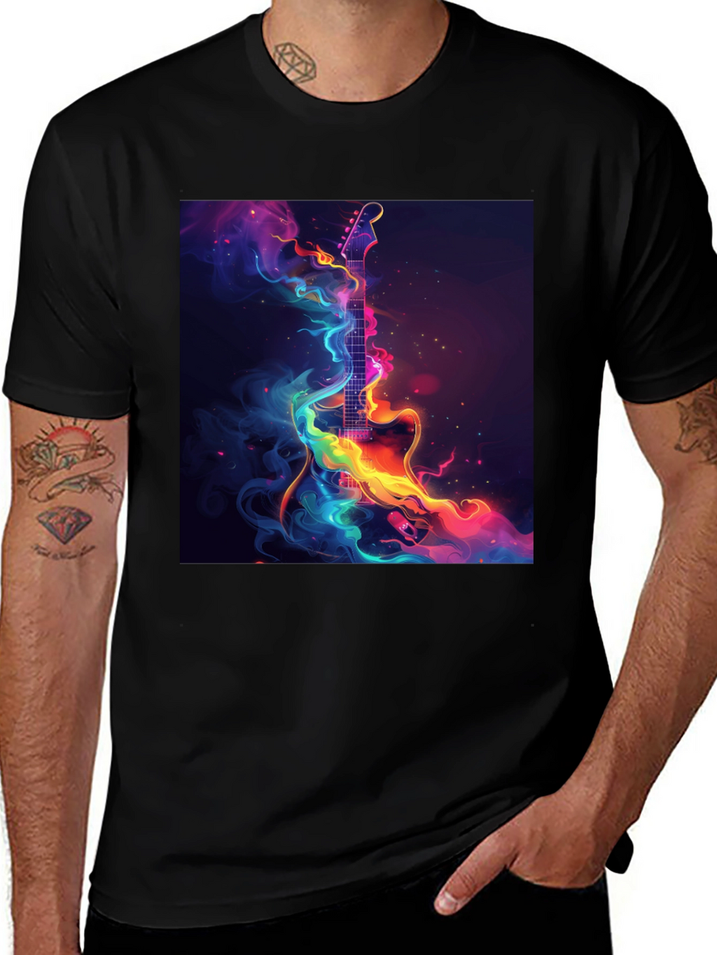 Electric Guitar Abstract Art Black T-Shirt