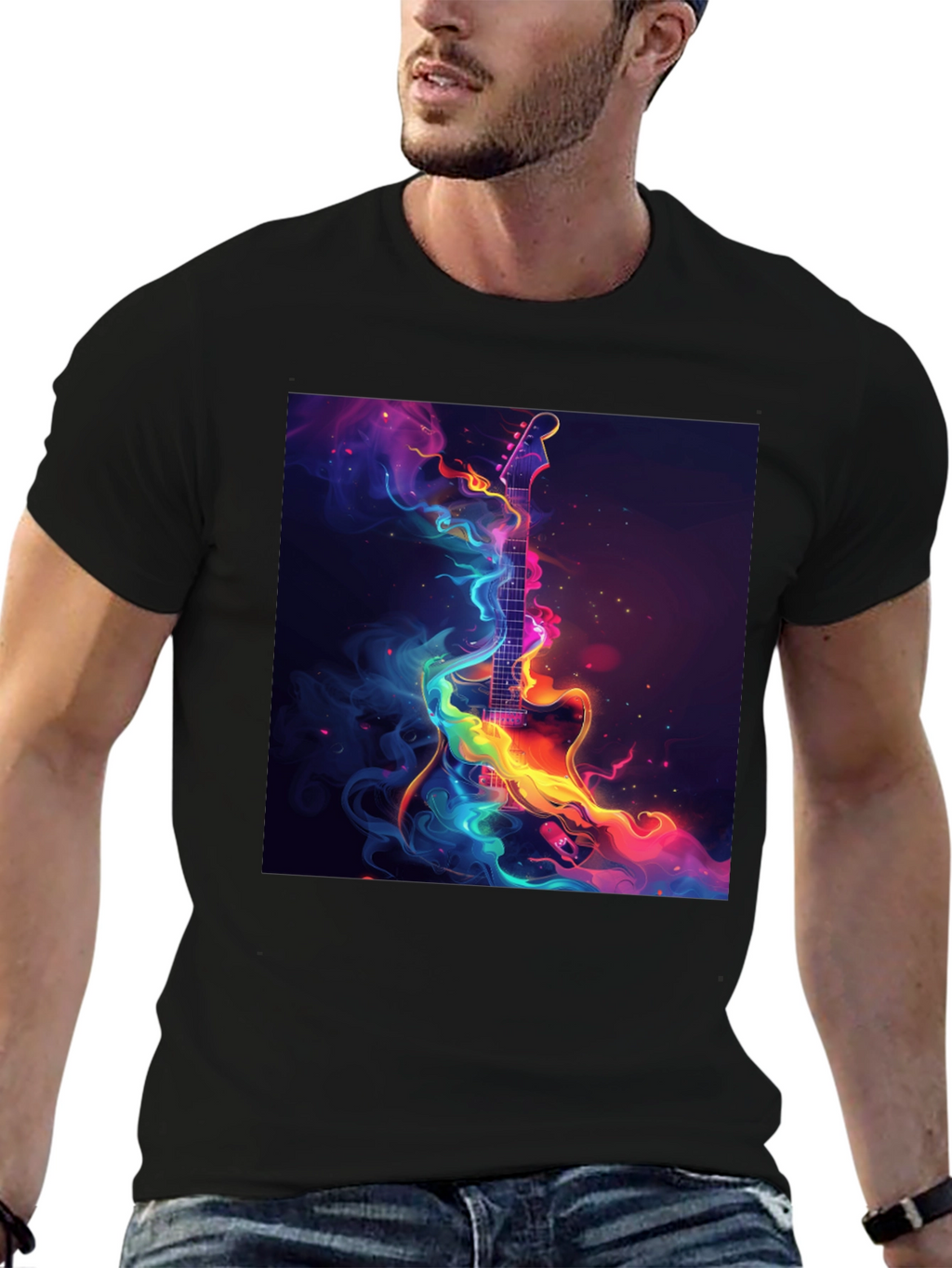 Electric Guitar Abstract Art Black T-Shirt