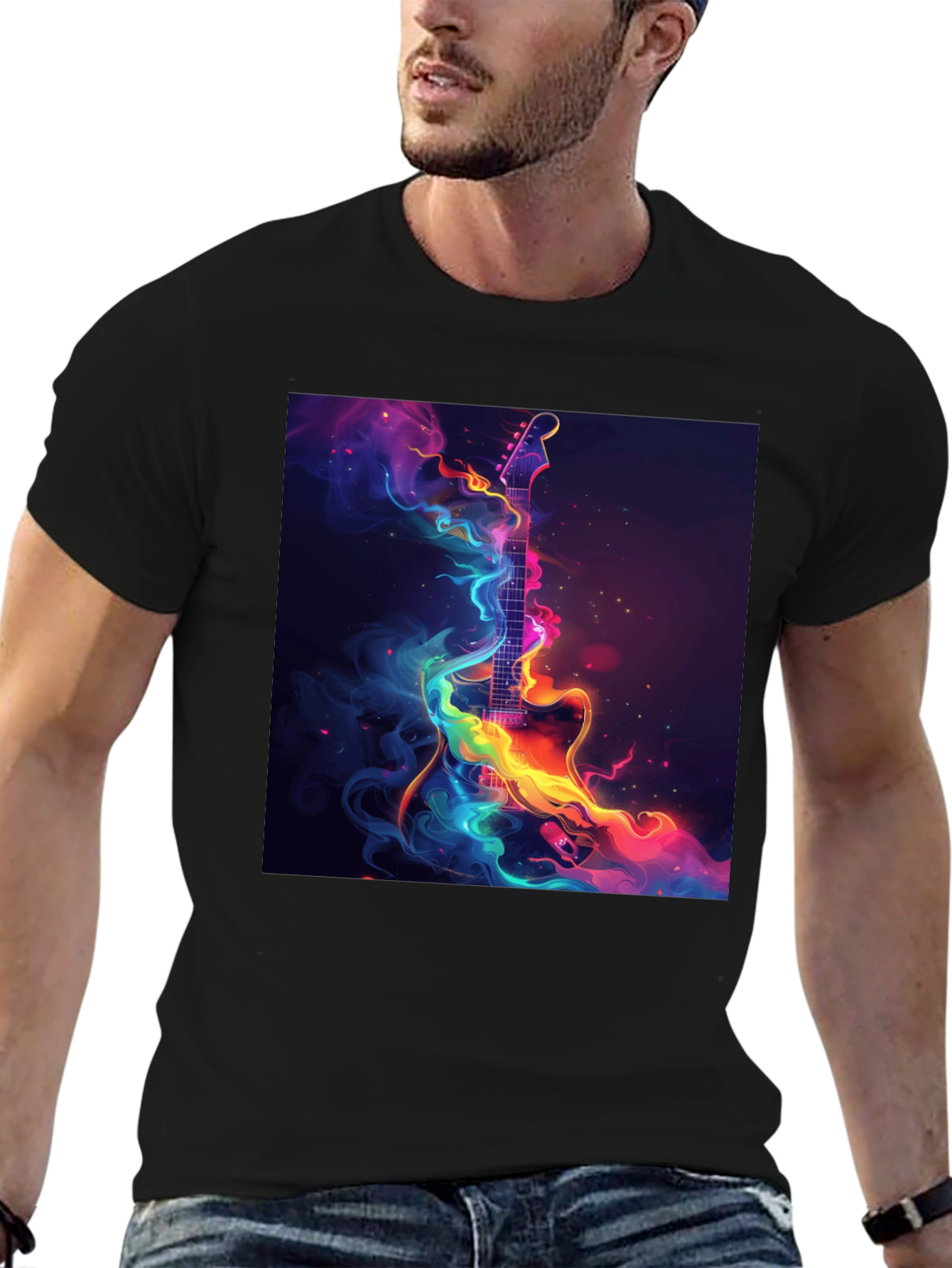 Electric Guitar Abstract Art Black T-Shirt