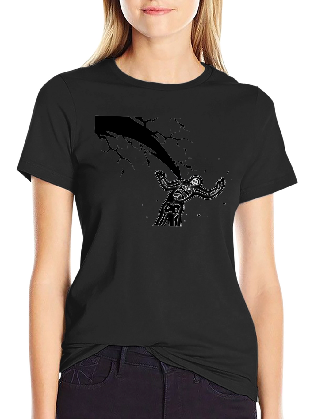 Skeleton Under Lightning Black Graphic Tee