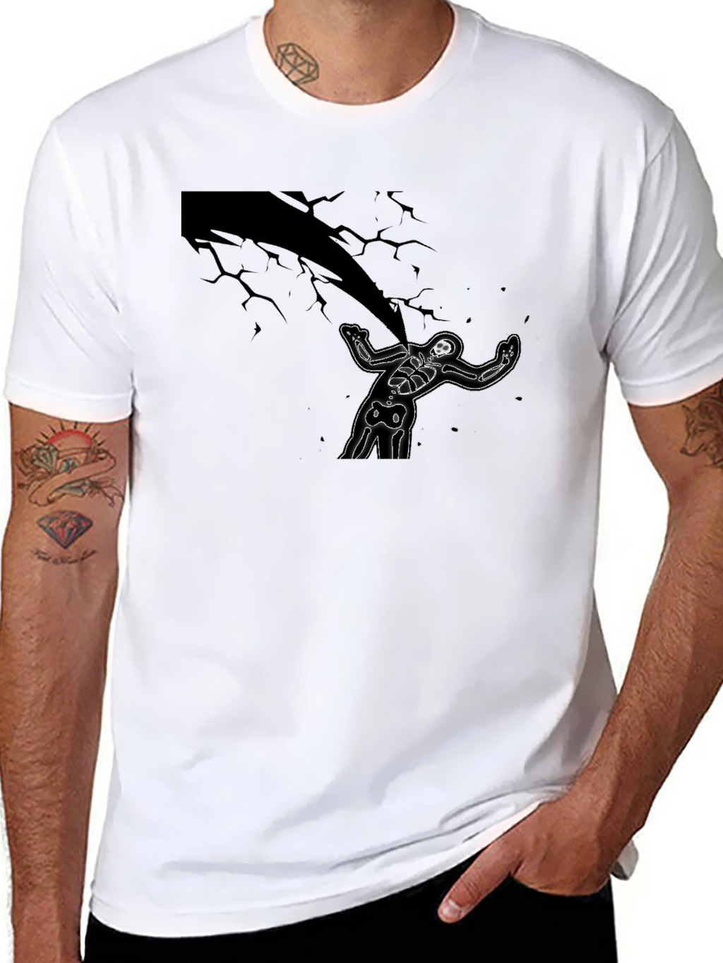 Skeleton Under Lightning Black Graphic Tee