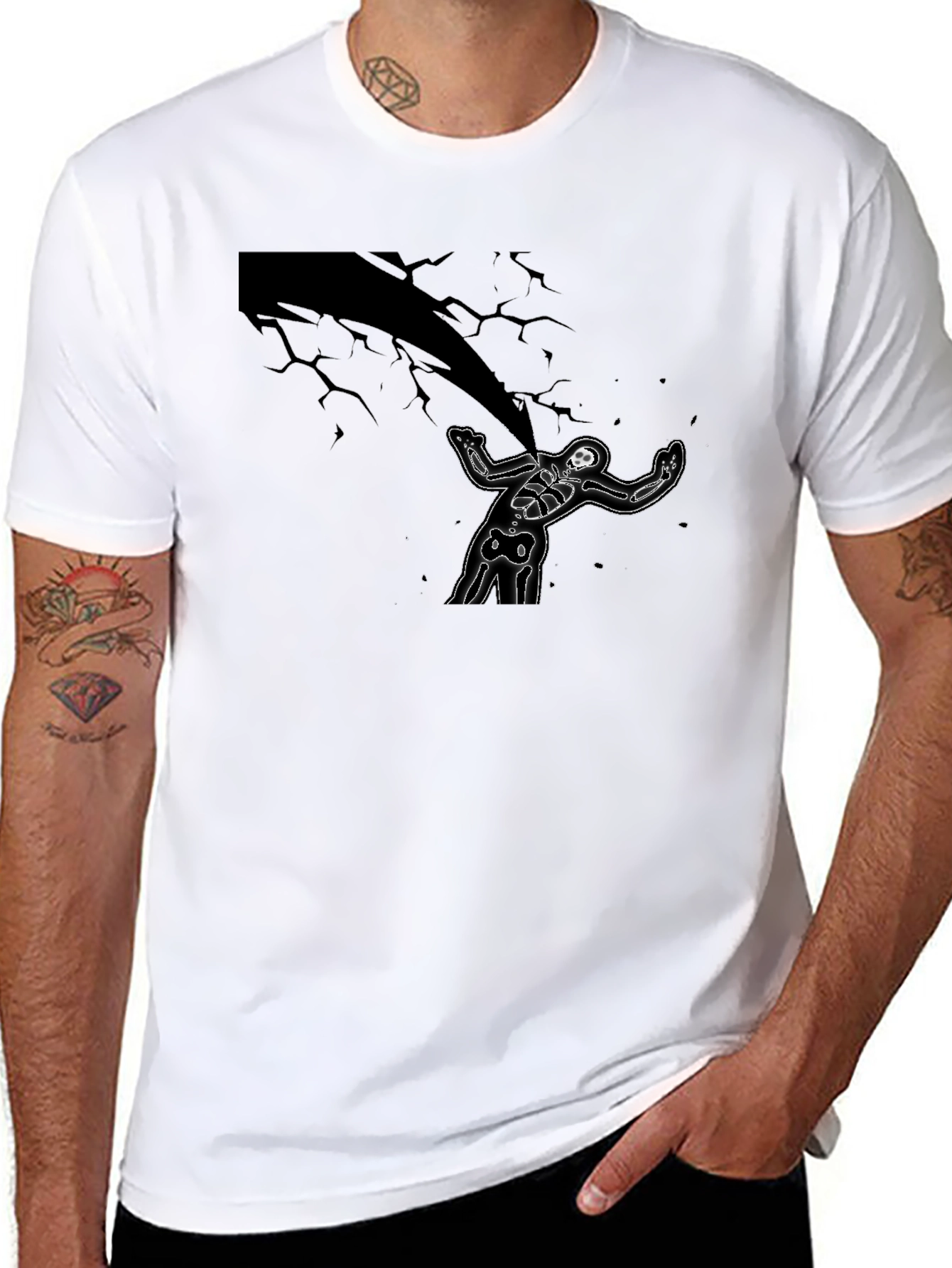 Skeleton Under Lightning Black Graphic Tee