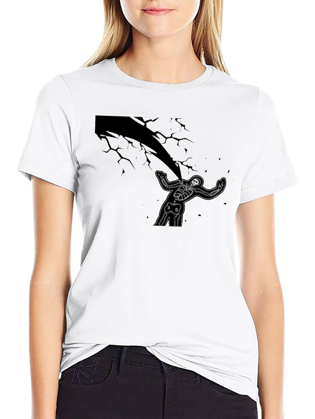 Skeleton Under Lightning Black Graphic Tee