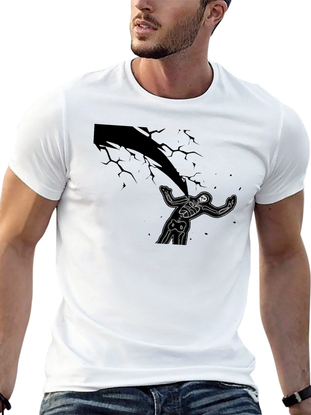 Skeleton Under Lightning Black Graphic Tee