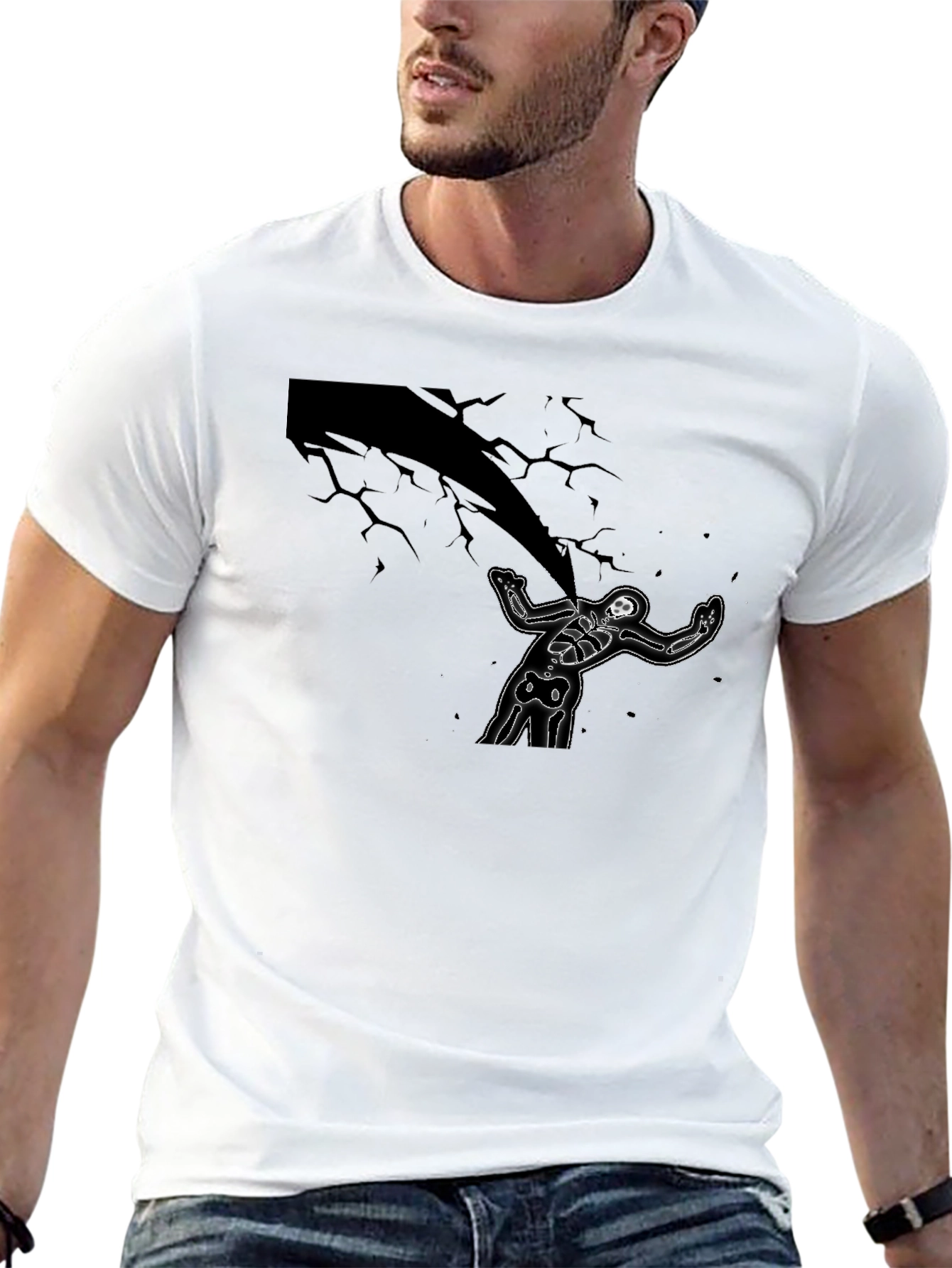 Skeleton Under Lightning Black Graphic Tee