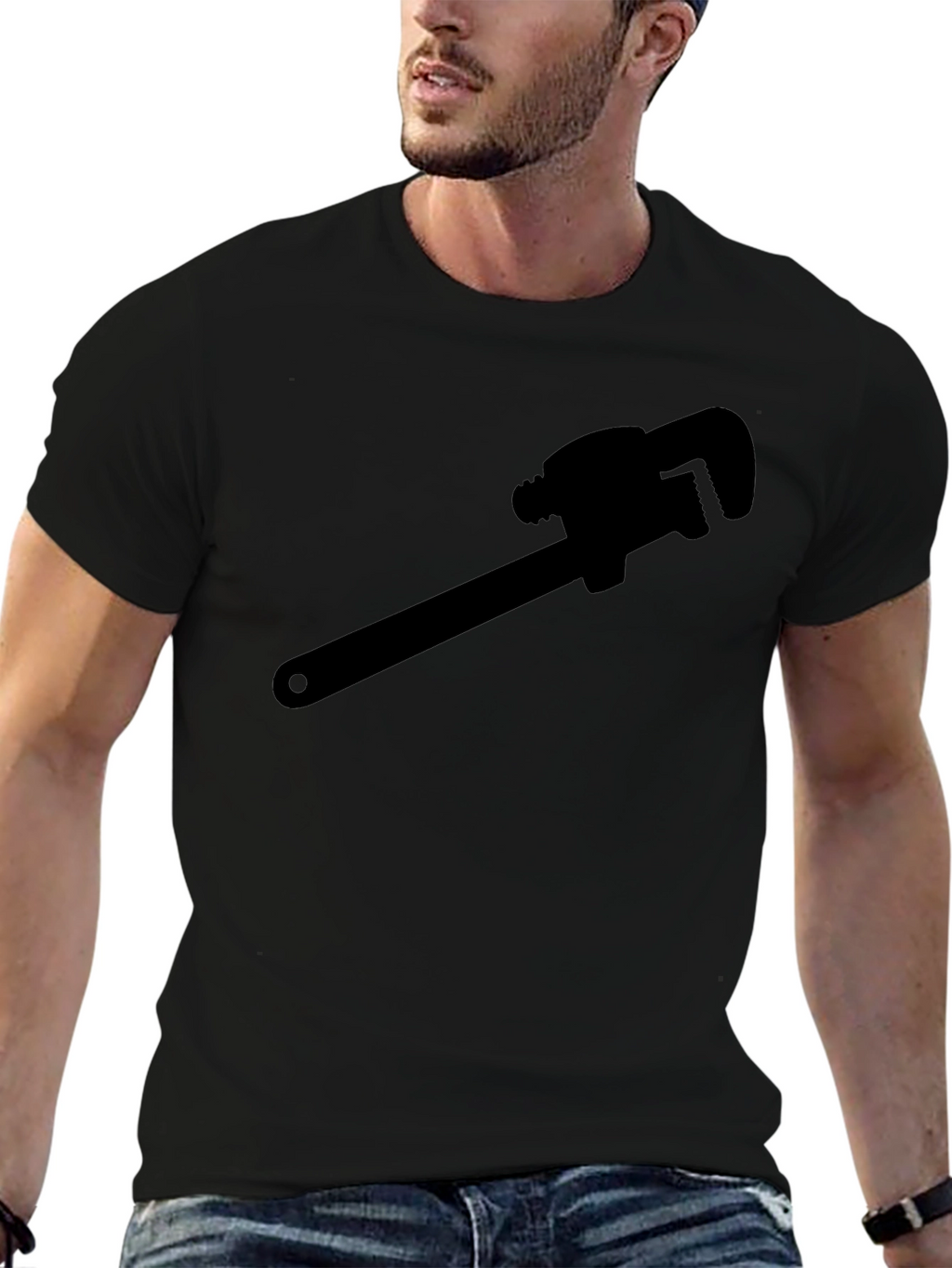 Plumber Wrench Graphic Tee - Black Cotton T-Shirt