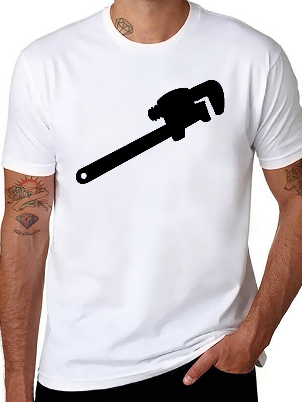 Plumber Wrench Graphic Tee - Black Cotton T-Shirt