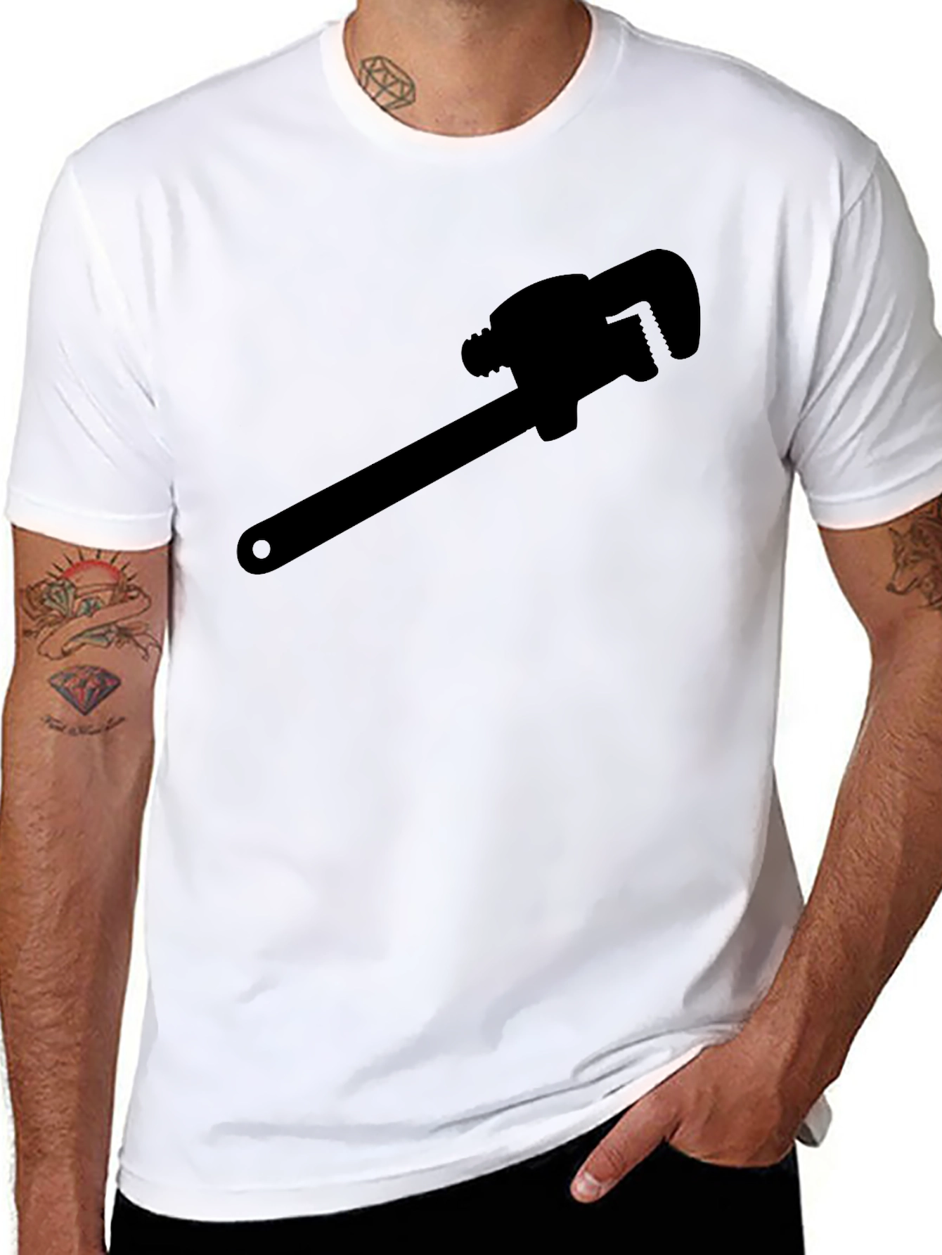 Plumber Wrench Graphic Tee - Black Cotton T-Shirt