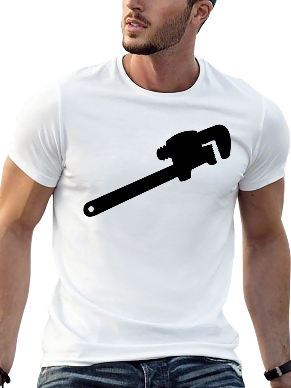 Plumber Wrench Graphic Tee - Black Cotton T-Shirt