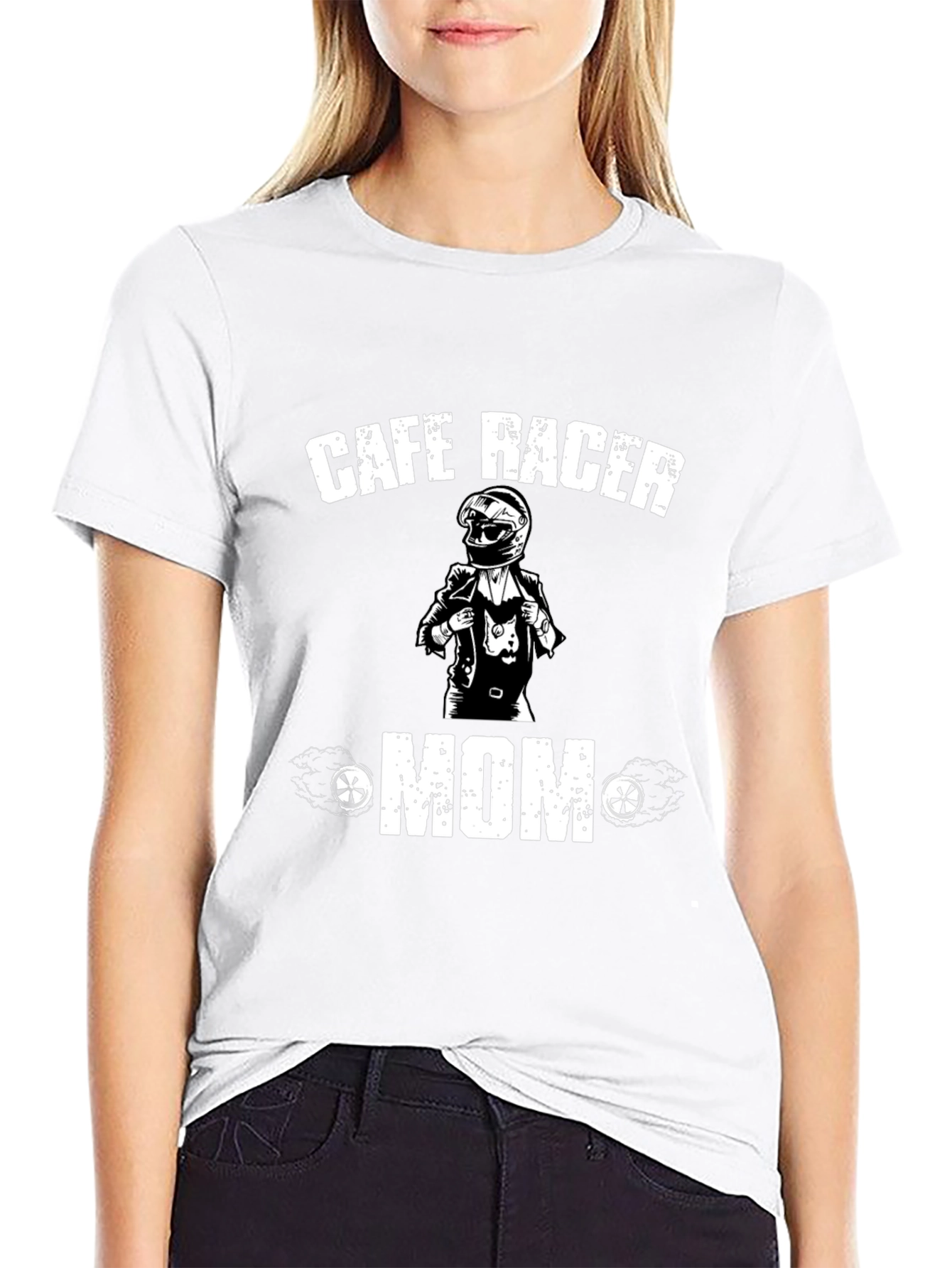 Cafe Racer Mom T-Shirt - Black Cotton Tee
