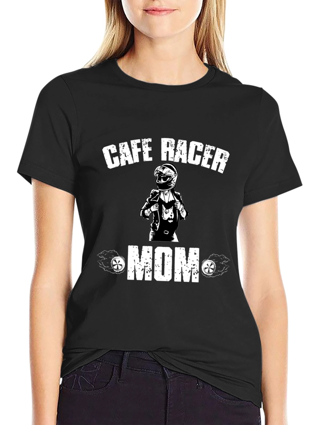 Cafe Racer Mom T-Shirt - Black Cotton Tee