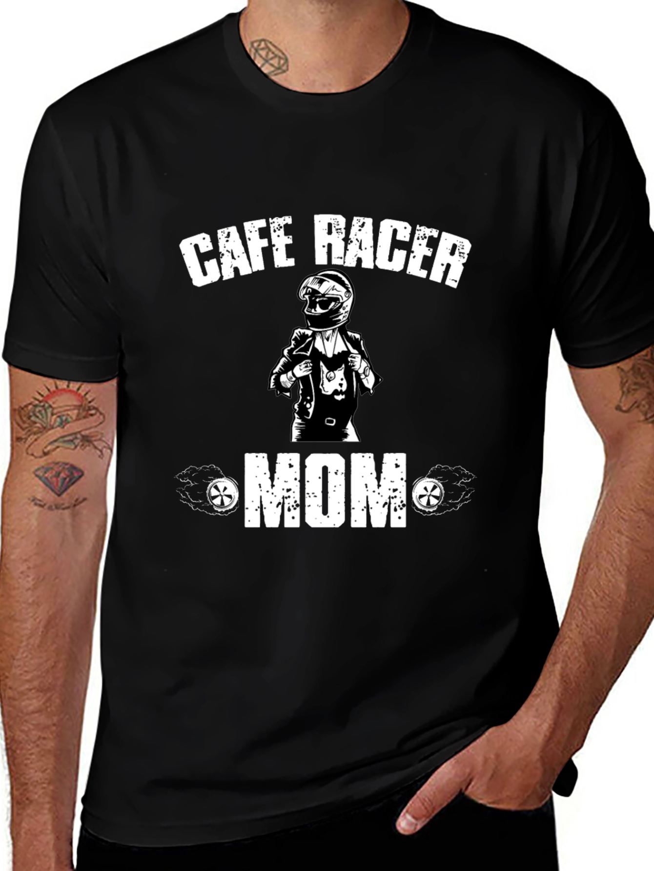 Cafe Racer Mom T-Shirt - Black Cotton Tee