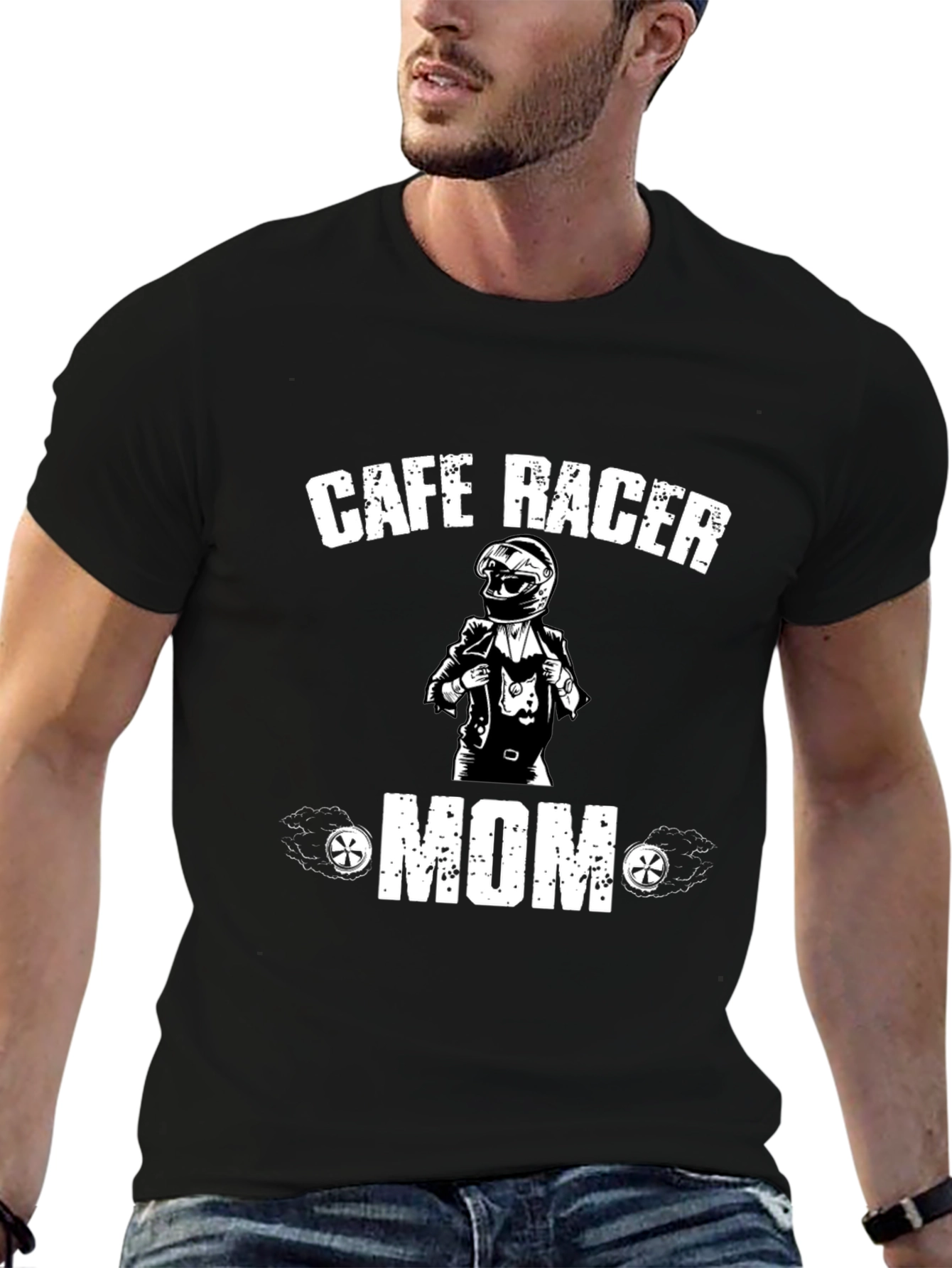 Cafe Racer Mom T-Shirt - Black Cotton Tee