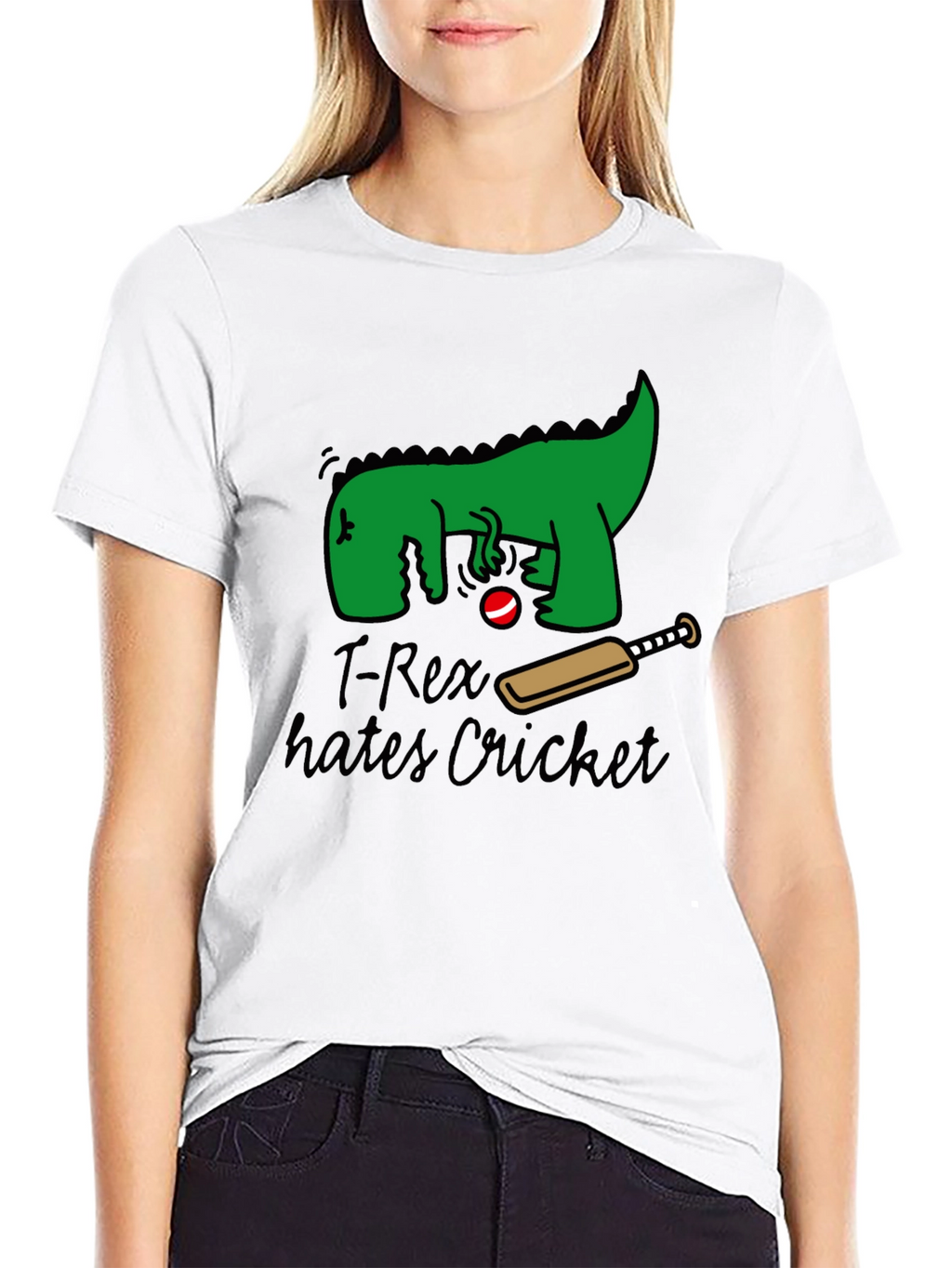 T-Rex Hates Cricket Graphic T-Shirt - Black