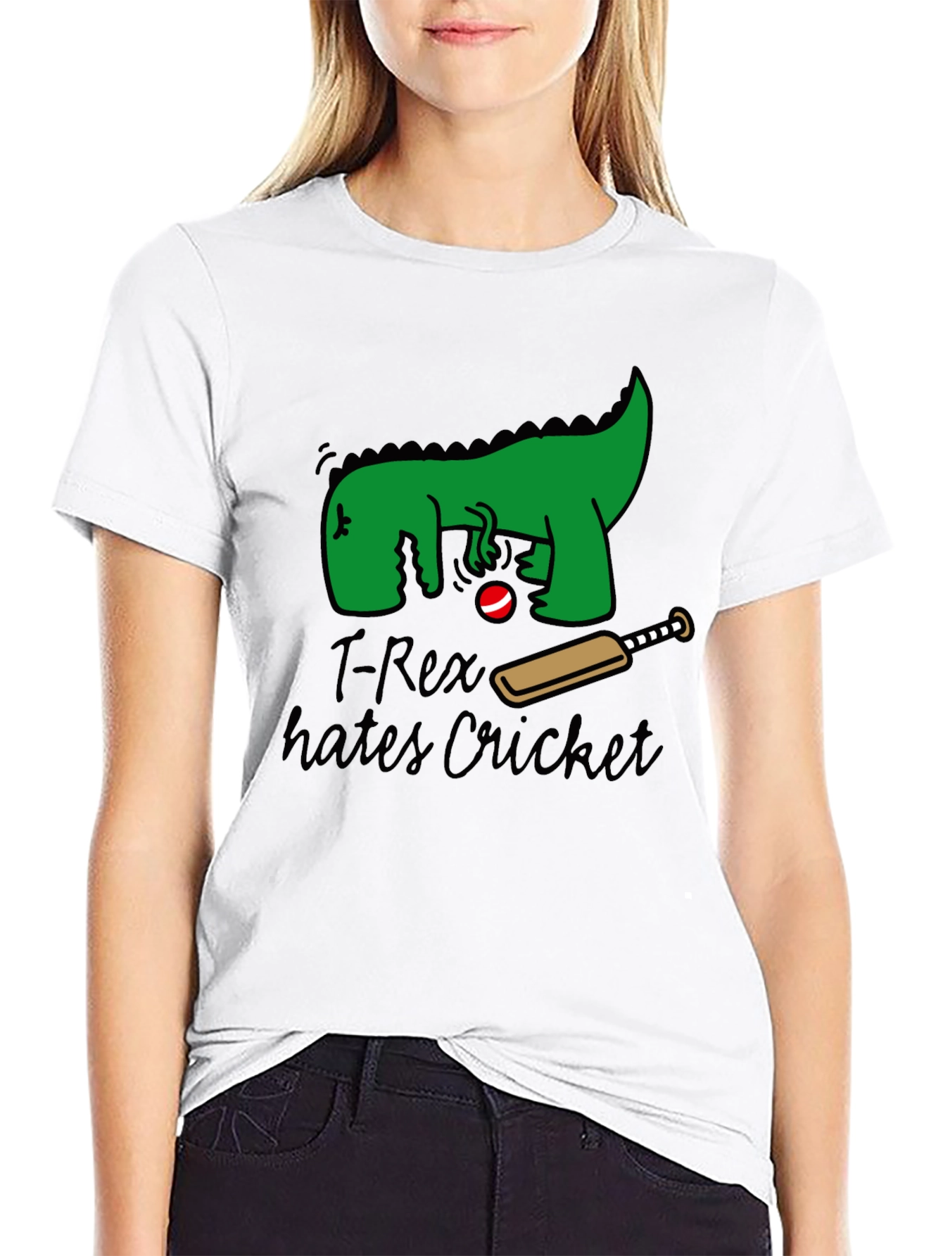 T-Rex Hates Cricket Graphic T-Shirt - Black