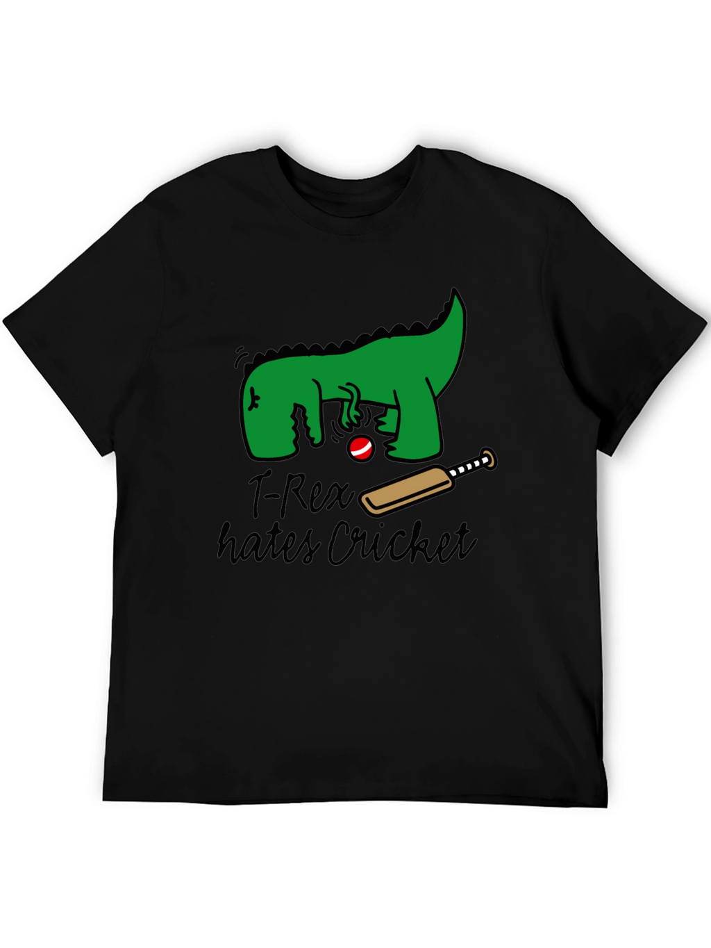 T-Rex Hates Cricket Graphic T-Shirt - Black