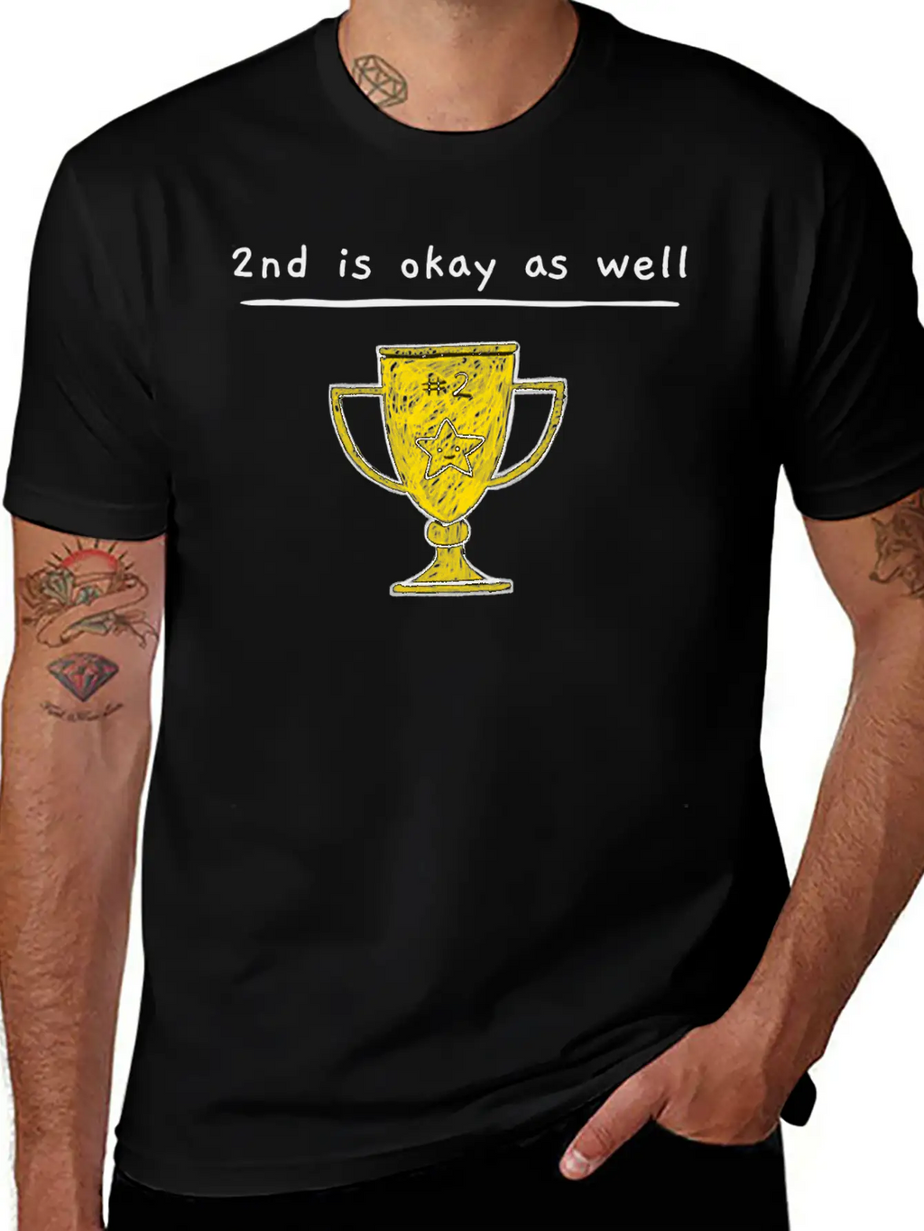 2nd Is Okay As Well - Trophy Drawing Yellow Timeless Short Sleeve Tee – Comfy And Minimalist Design