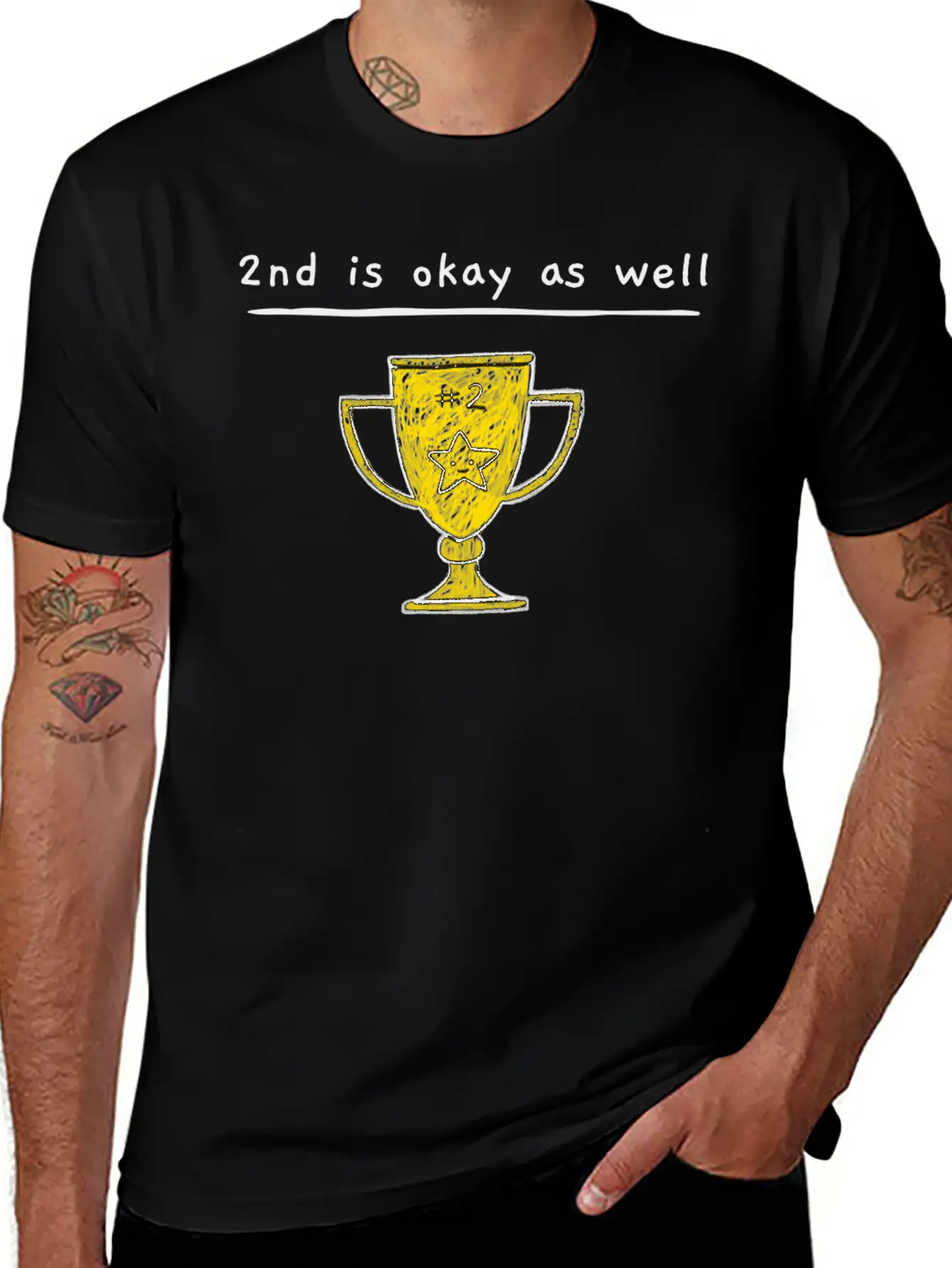 2nd Is Okay As Well - Trophy Drawing Yellow Timeless Short Sleeve Tee – Comfy And Minimalist Design
