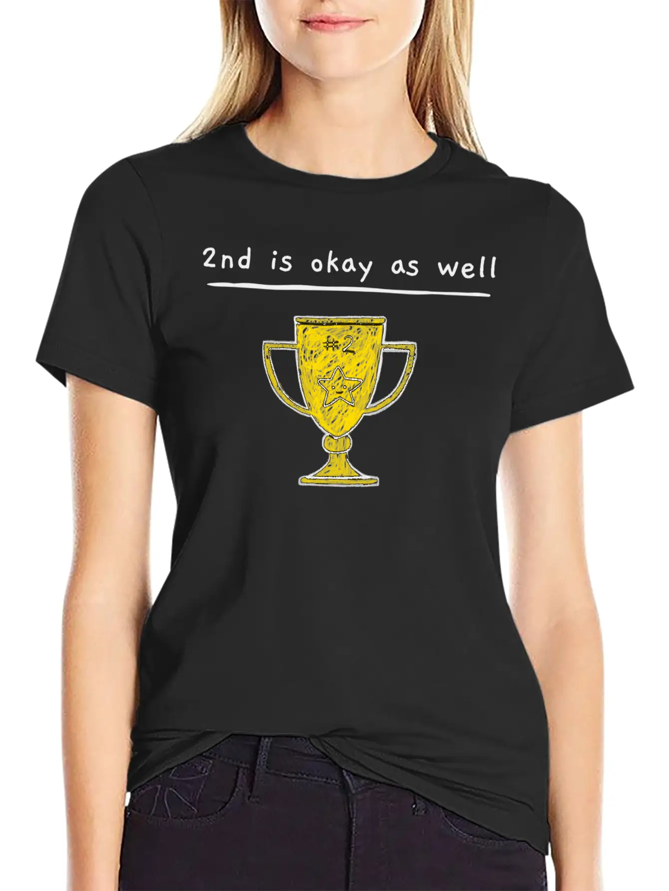 2nd Is Okay As Well - Trophy Drawing Yellow Timeless Short Sleeve Tee – Comfy And Minimalist Design