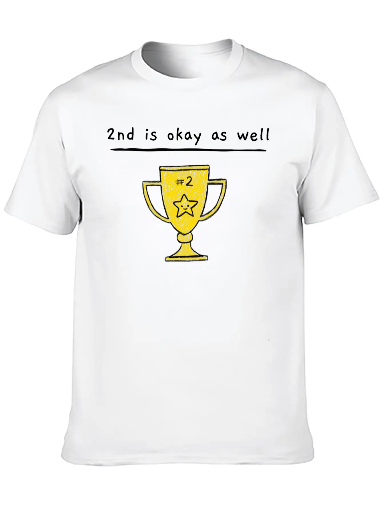 2nd Is Okay As Well - Trophy Drawing Yellow Timeless Short Sleeve Tee – Comfy And Minimalist Design