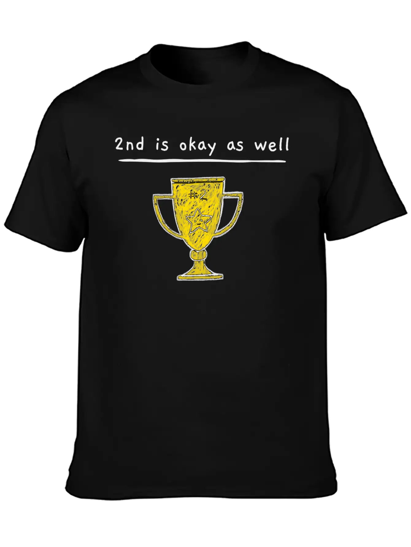 2nd Is Okay As Well - Trophy Drawing Yellow Timeless Short Sleeve Tee – Comfy And Minimalist Design