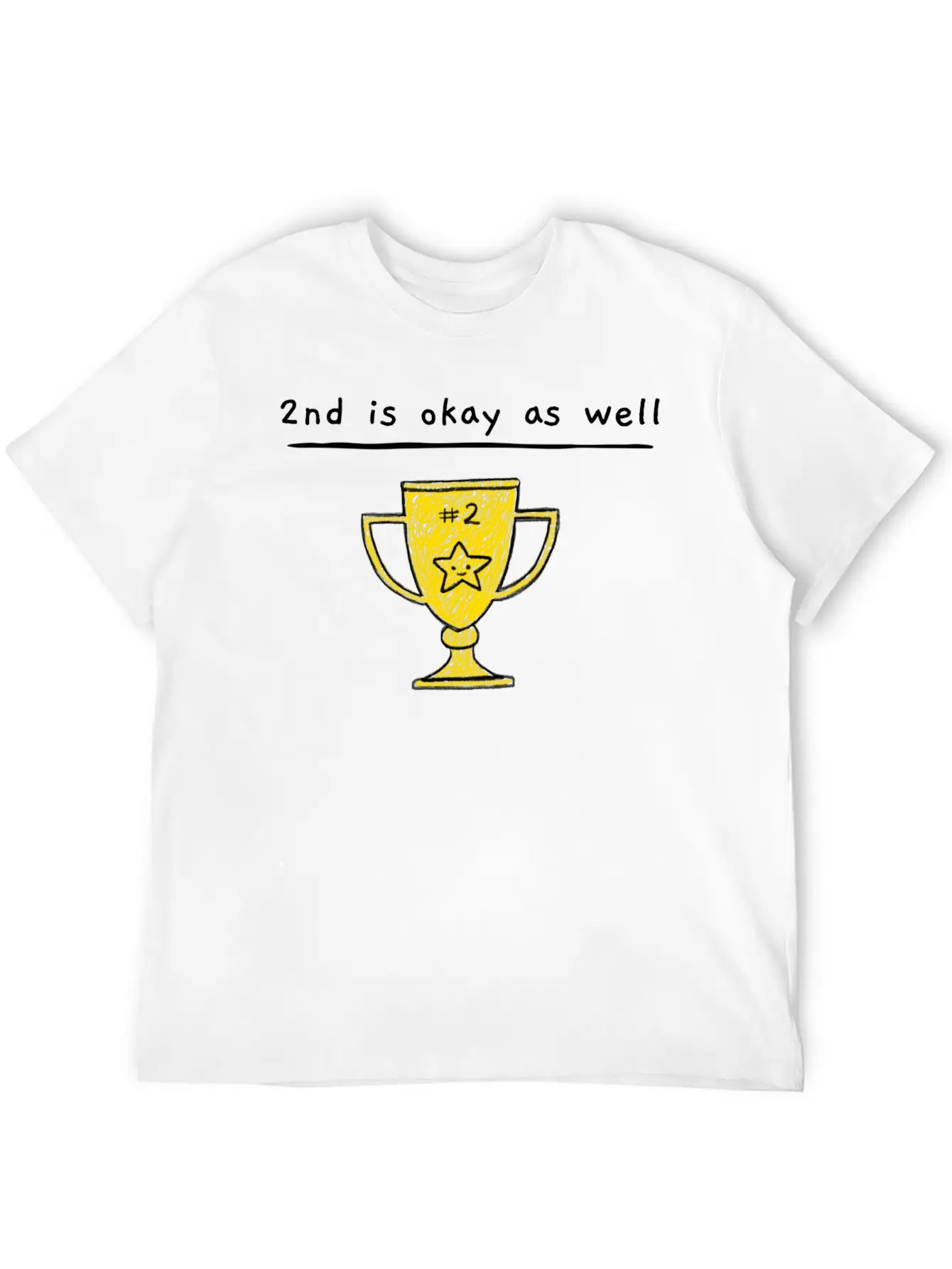2nd Is Okay As Well - Trophy Drawing Yellow Timeless Short Sleeve Tee – Comfy And Minimalist Design