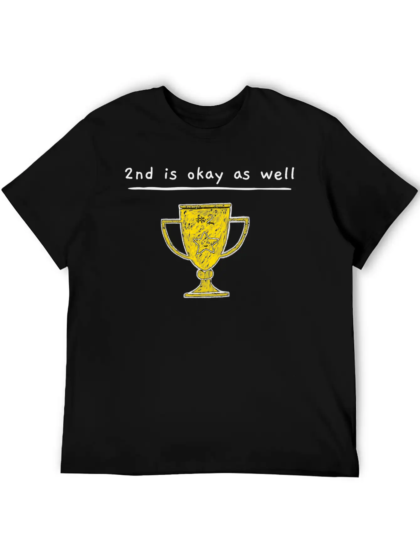 2nd Is Okay As Well - Trophy Drawing Yellow Timeless Short Sleeve Tee – Comfy And Minimalist Design