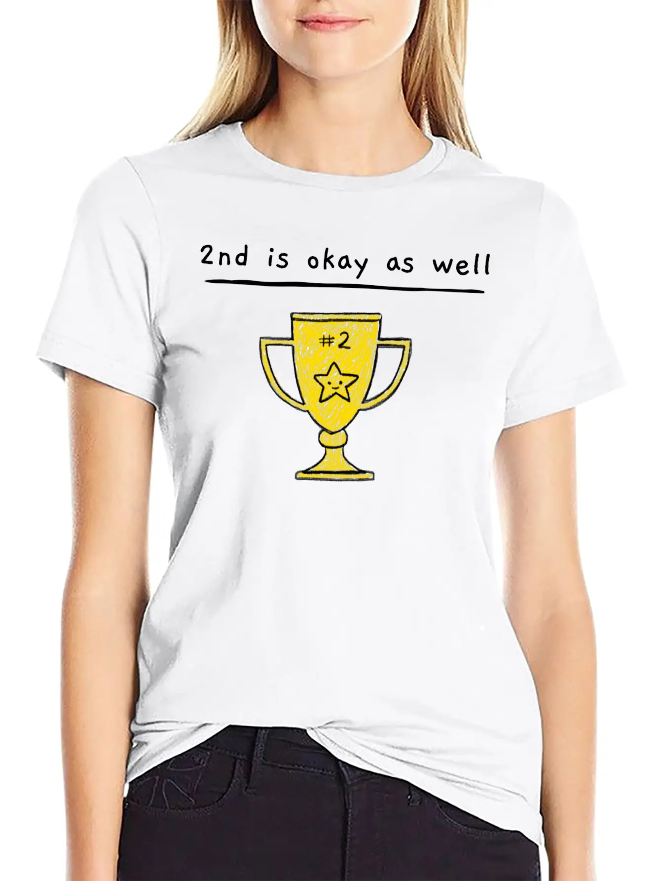 2nd Is Okay As Well - Trophy Drawing Yellow Timeless Short Sleeve Tee – Comfy And Minimalist Design